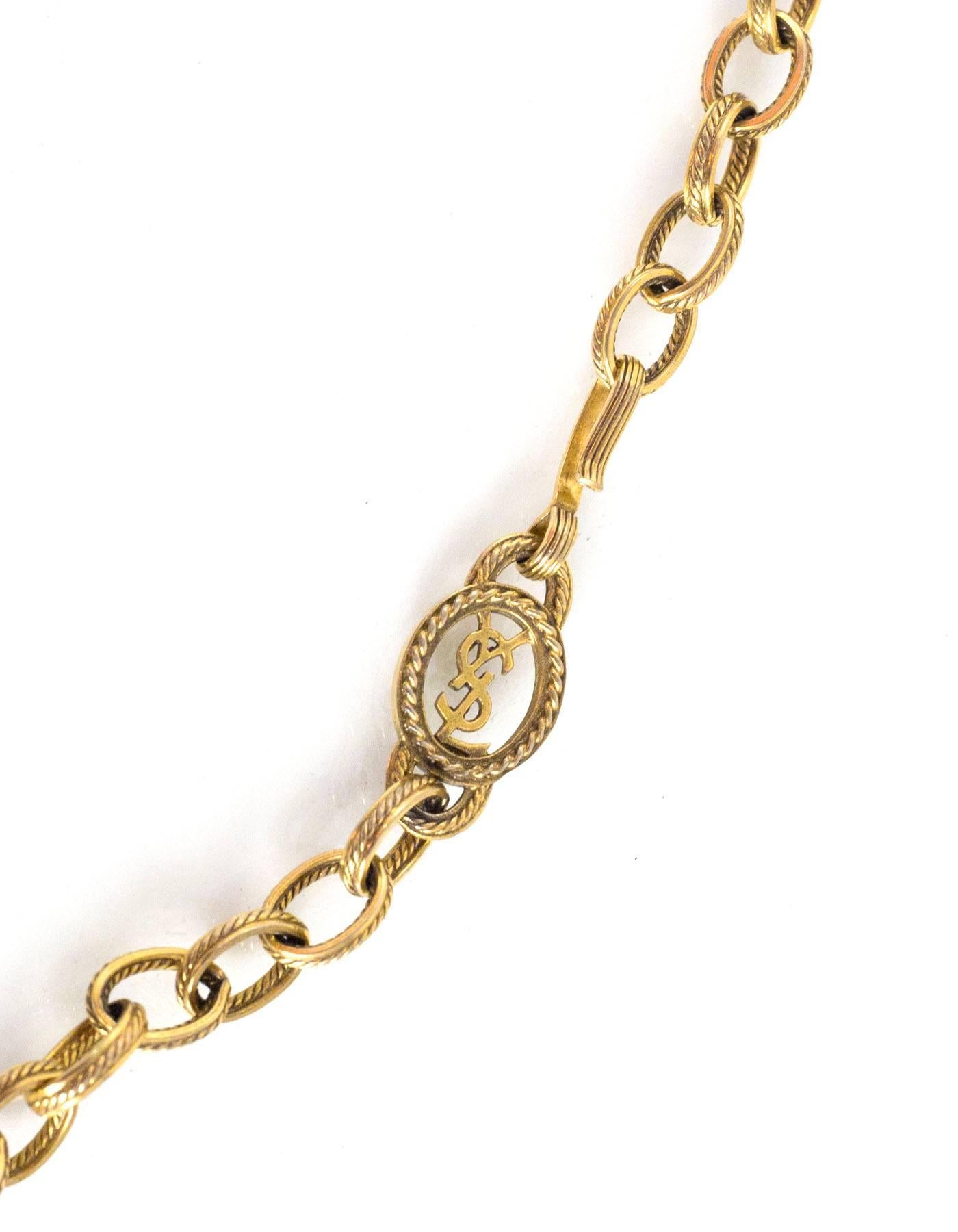 Yves Saint Laurent Vintage Goldtone Chain Necklace w/ Glass  In Excellent Condition In New York, NY