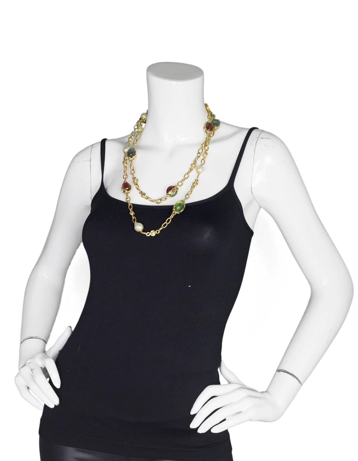 Yves Saint Laurent Faux Pearl And Glass Goldtone Necklace In Excellent Condition In New York, NY