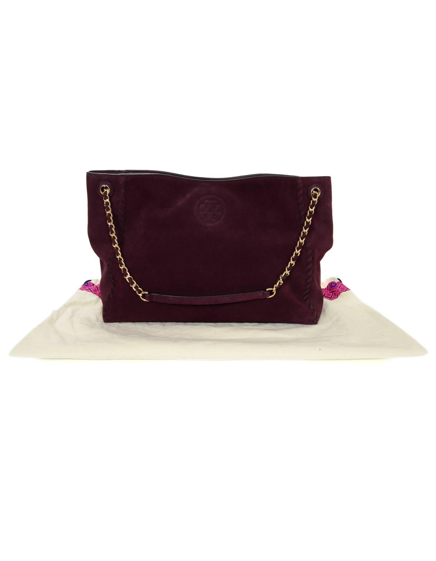 Tory Burch Wine Suede Marion Tote Bag 1