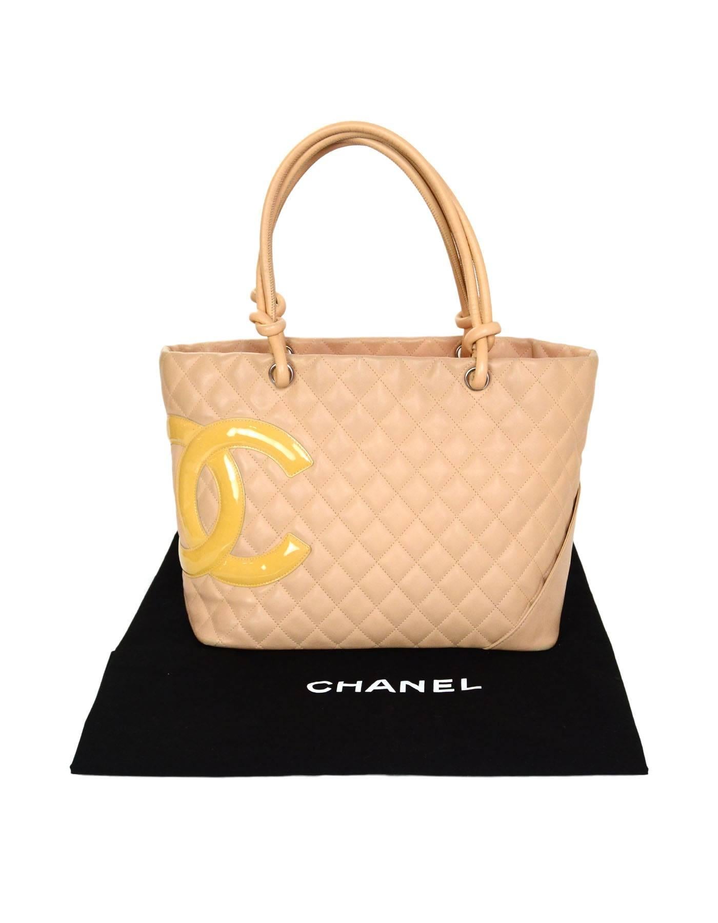 Chanel Beige Leather Quilted CC Cambon Tote Bag 5