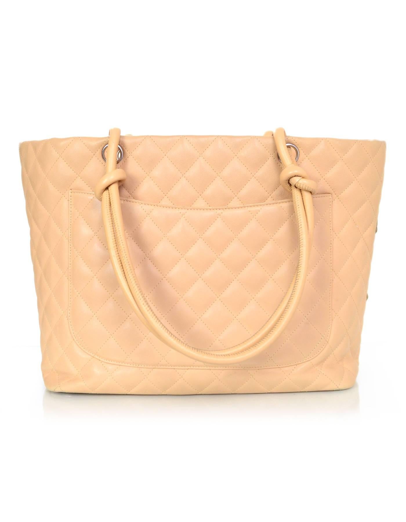 Chanel Beige Leather Quilted CC Cambon Tote Bag In Excellent Condition In New York, NY
