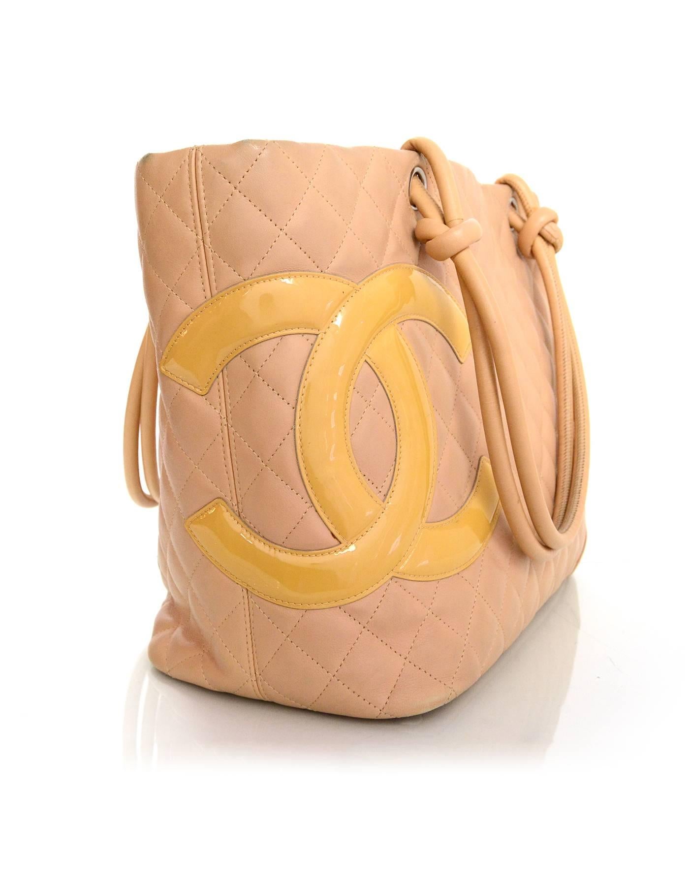 Orange Chanel Beige Leather Quilted CC Cambon Tote Bag