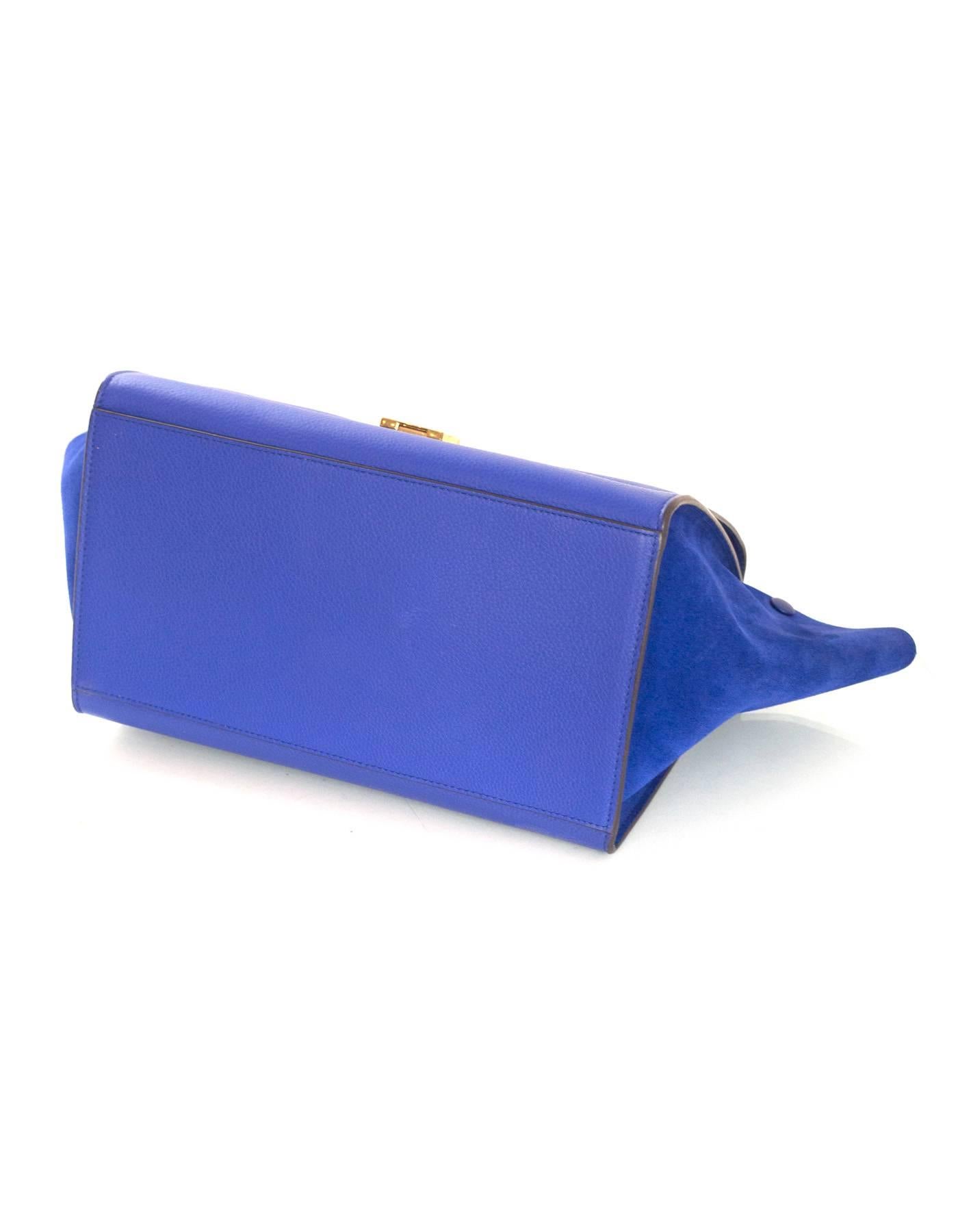 Women's Celine Indigo Blue Suede/Leather Medium Trapeze Bag w/ Strap rt. $2, 950
