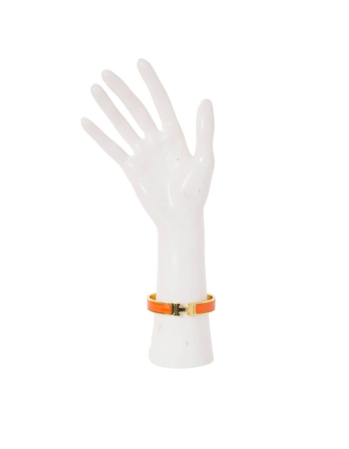 Women's Hermes Orange Enamel & Gold H Clic Clac GM Bangle Bracelet