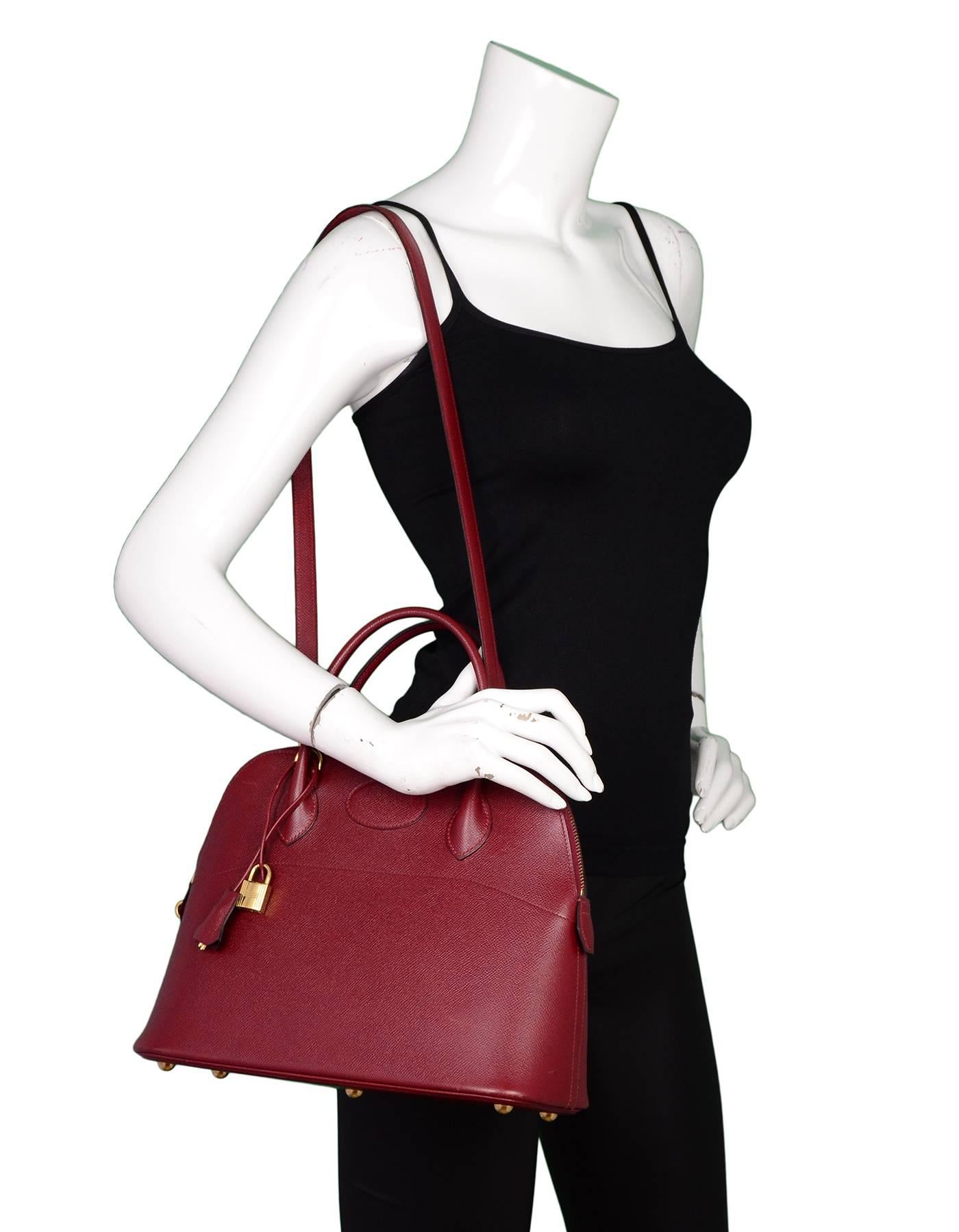 Hermes Rouge H Red Epsom Leather 31cm Bolide Bag w/ Strap 5