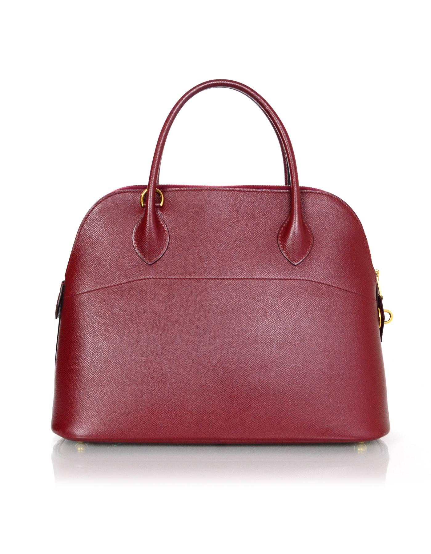 Brown Hermes Rouge H Red Epsom Leather 31cm Bolide Bag w/ Strap