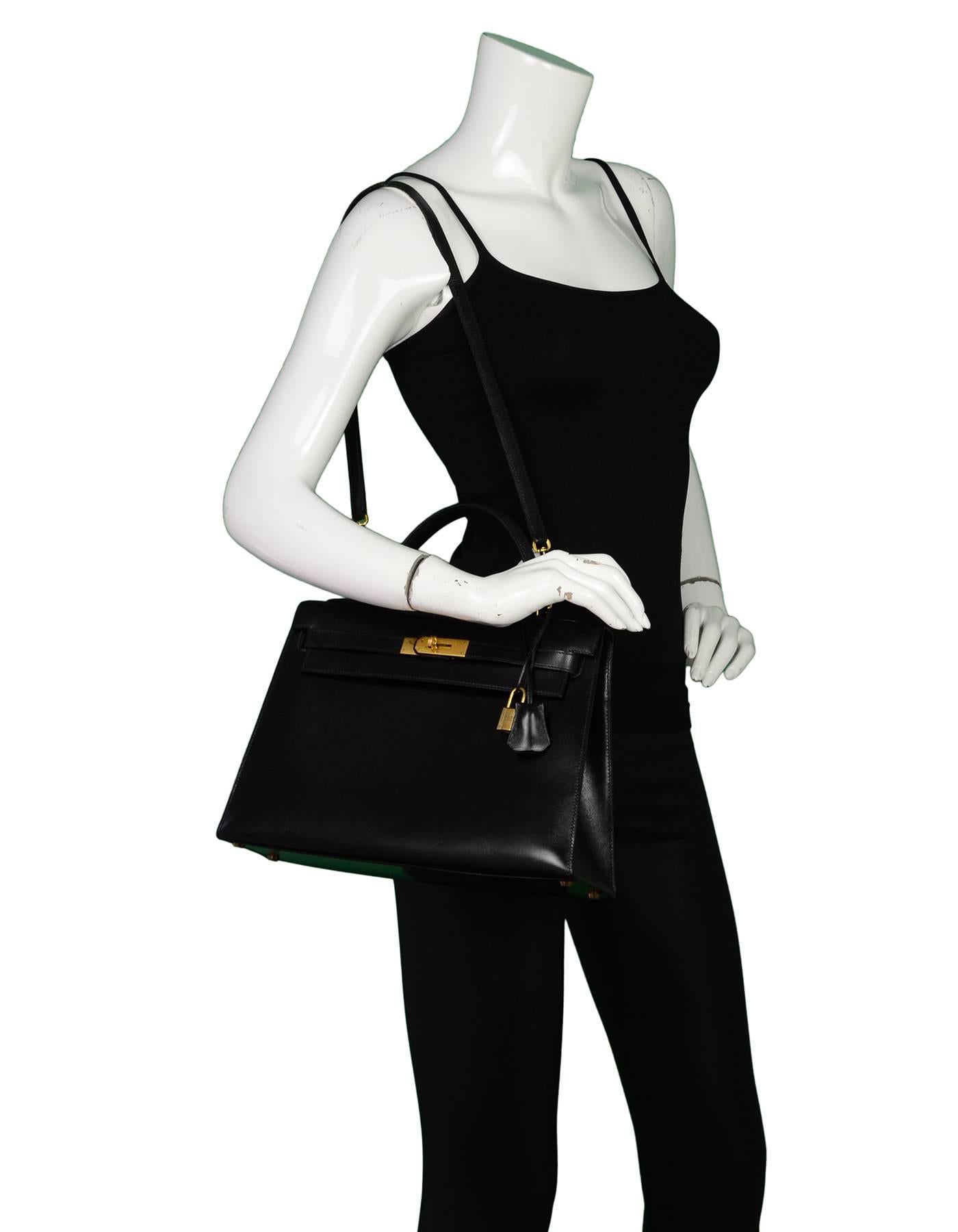 Hermes '80s Black Box Leather 32cm Sellier Rigid Kelly Bag 6