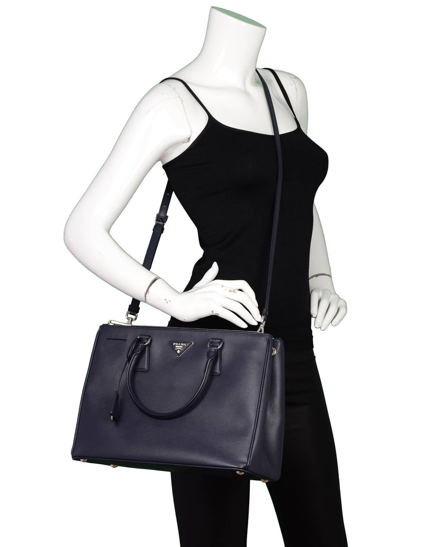 Prada Baltico Navy Saffiano Leather Medium Double Zip Tote W/ Strap rt. $2, 390 2