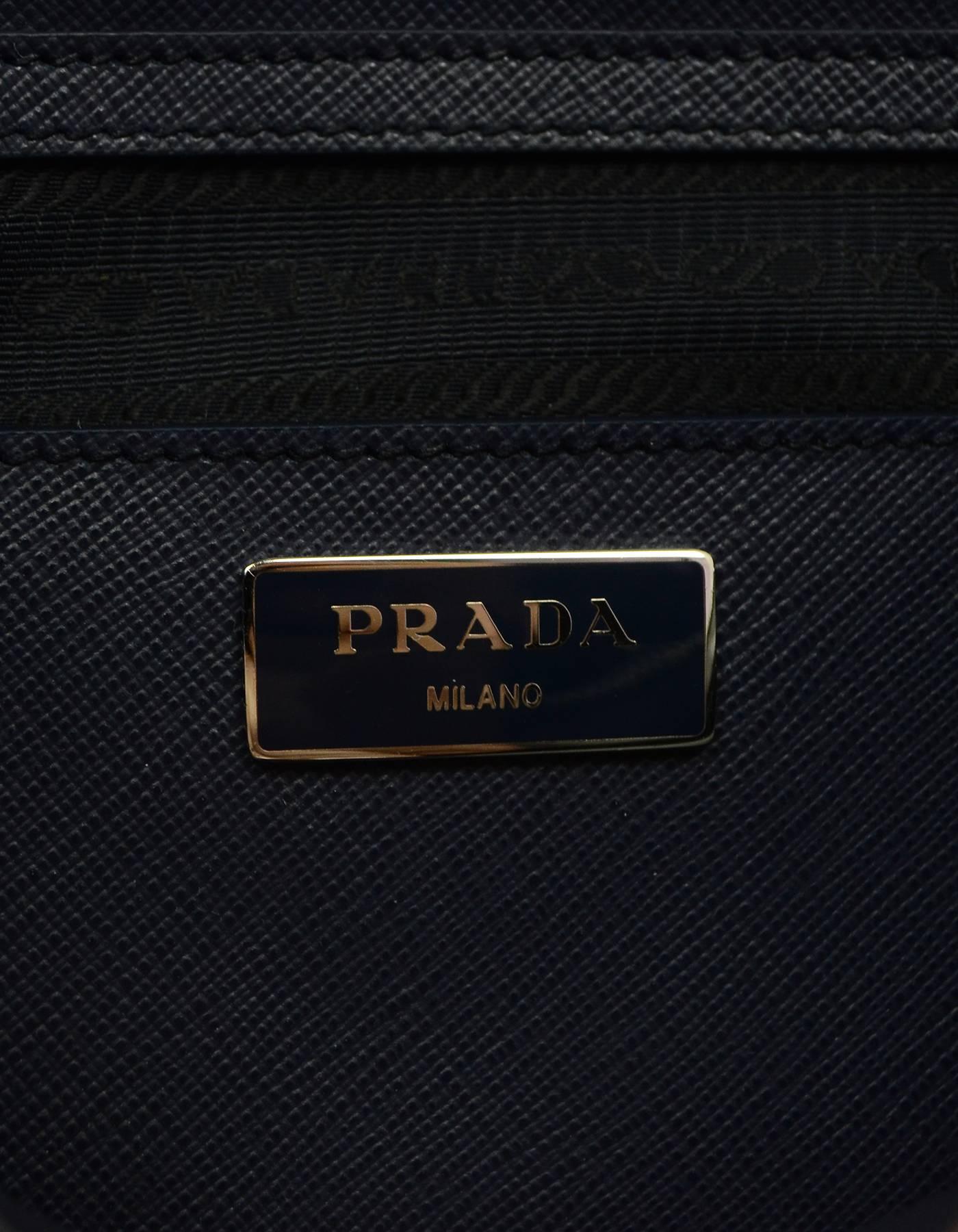 Prada Baltico Navy Saffiano Leather Medium Double Zip Tote W/ Strap rt. $2, 390 In Excellent Condition In New York, NY