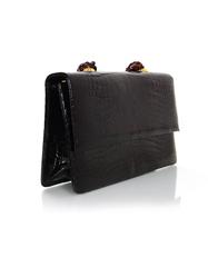 Darby Scott Black Glazed Alligator Garnet Necklace Evening Bag rt. $8, 250