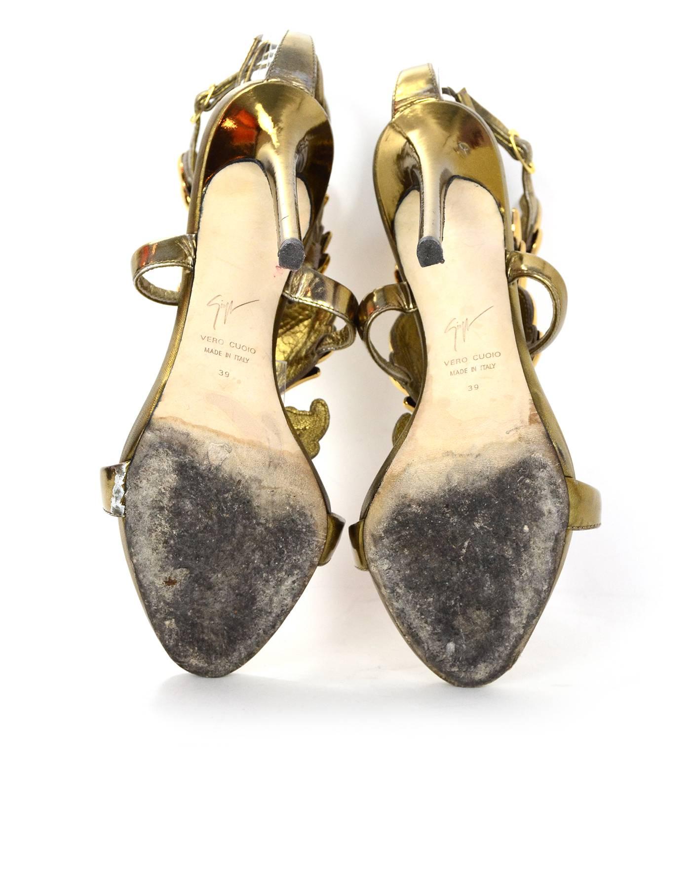 Giuseppe Zanotti x Kanye West Gold Wings Sandals sz IT39 In Excellent Condition In New York, NY