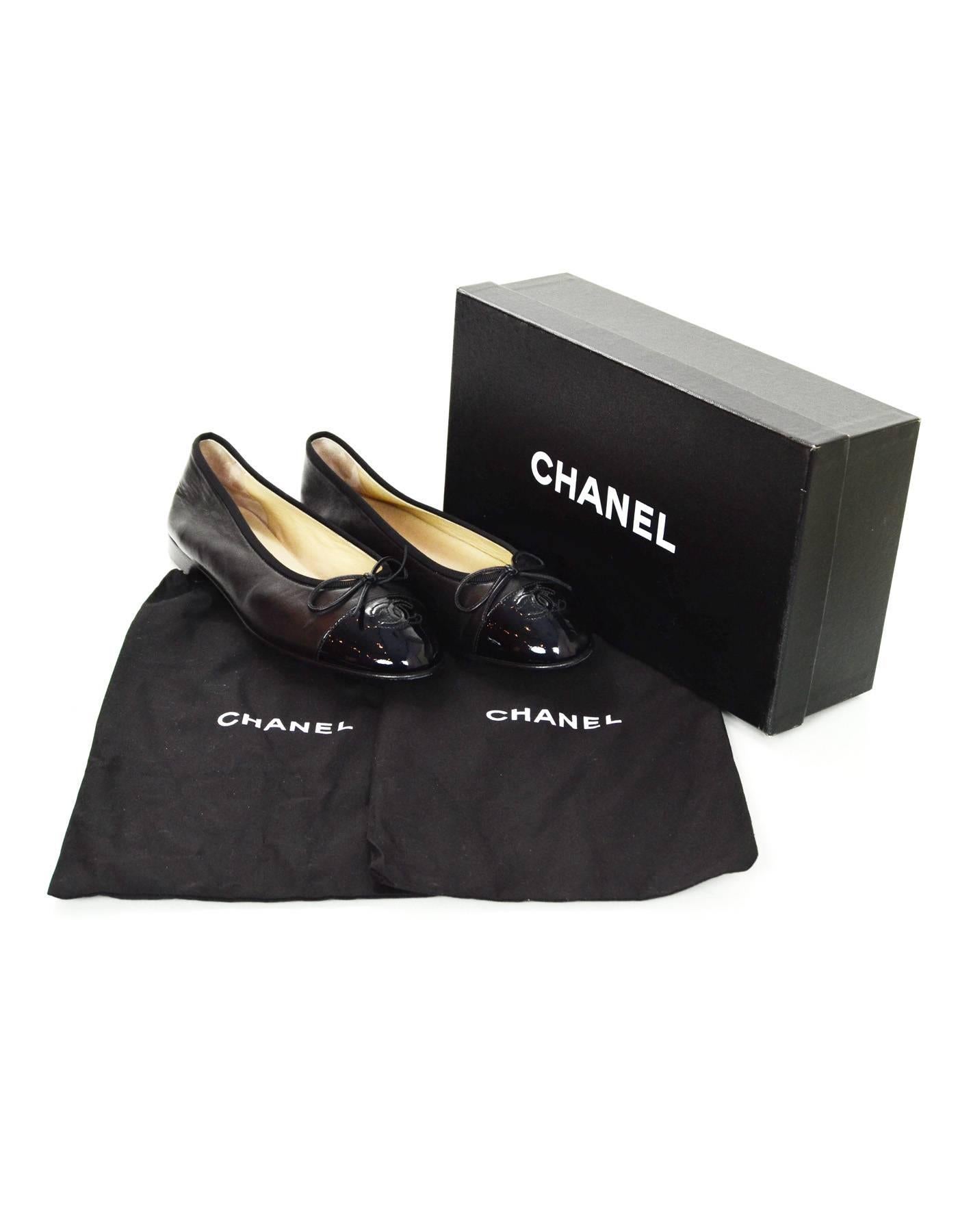 Chanel Black Leather Ballet Flats sz 39.5 w/ BOX&DB 3