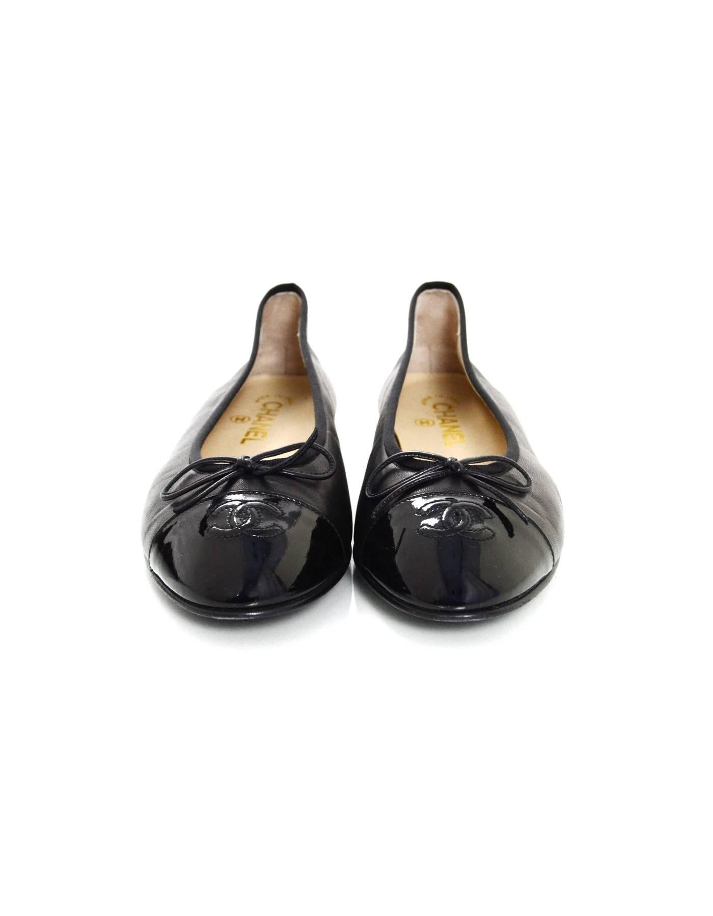 Chanel Black Leather Ballet Flats sz 39.5 w/ BOX&DB In Excellent Condition In New York, NY
