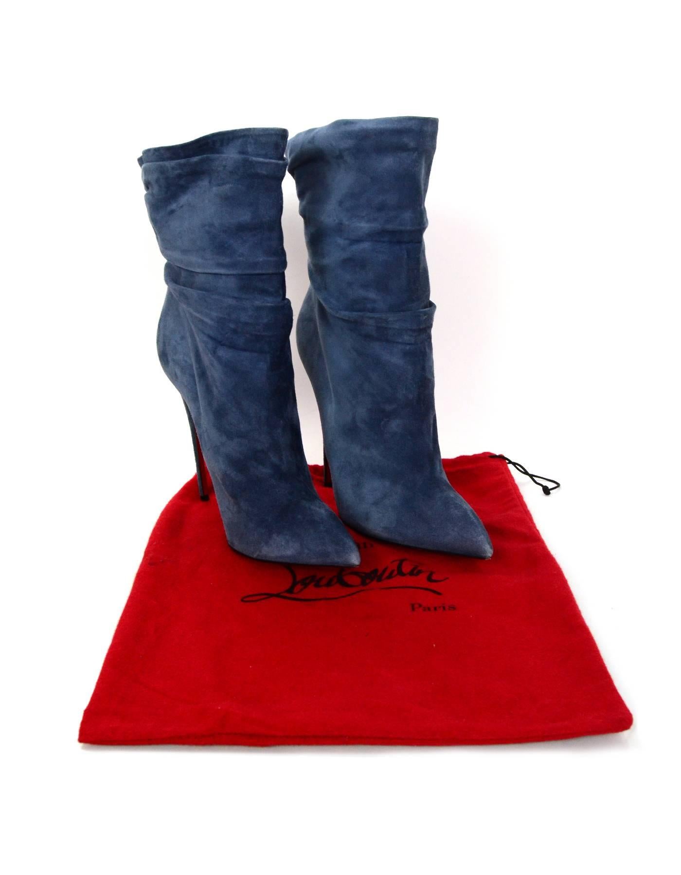 Christian Louboutin Blue Suede Short Ruched Boots sz 41 w/DB 3