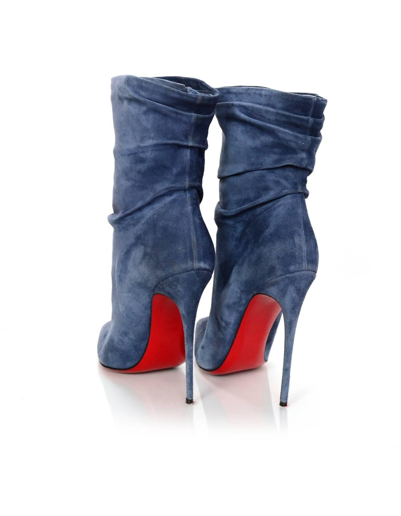 Christian Louboutin Blue Suede Short Ruched Boots sz 41 w/DB 1