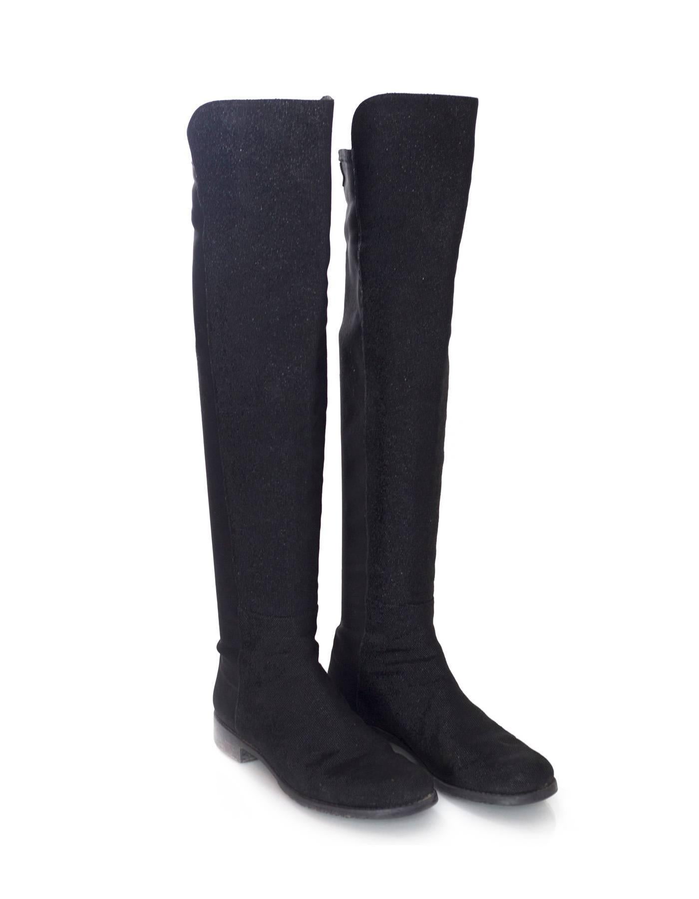 Stuart Weitzman Black 50/50 Half/Half Pindot Boots sz US8 w/BOX In Excellent Condition In New York, NY