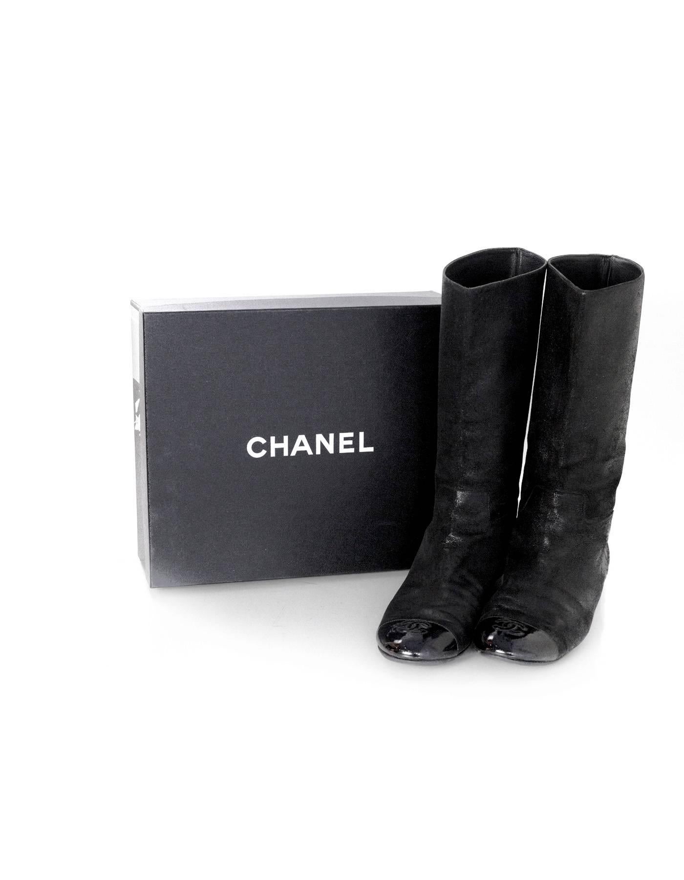 Chanel Black Iridescent Sueded Leather Boots sz 38 w/BOX 3