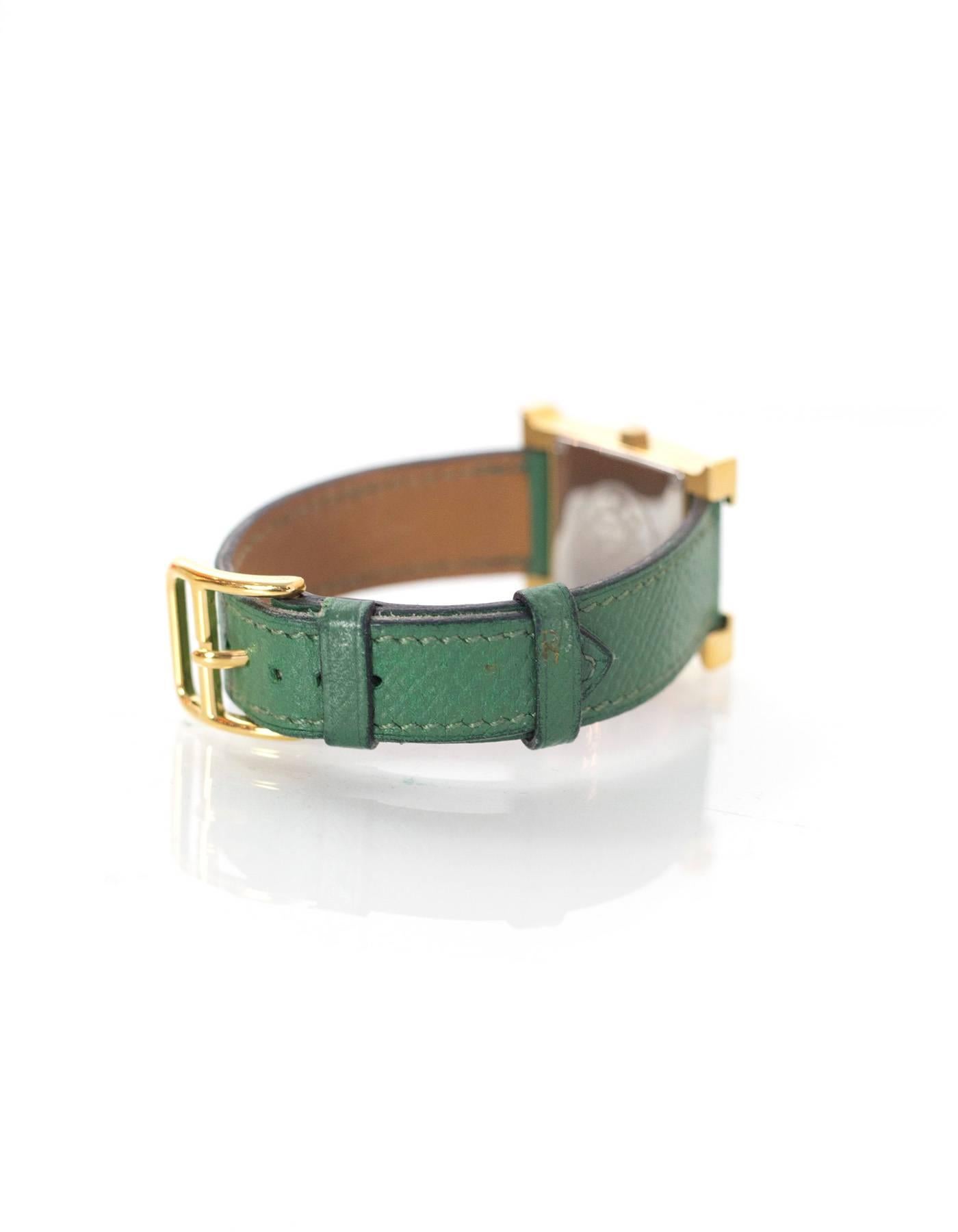 Hermes Vintrage Green Leather and Goldtone PM Heure H Watch In Good Condition In New York, NY