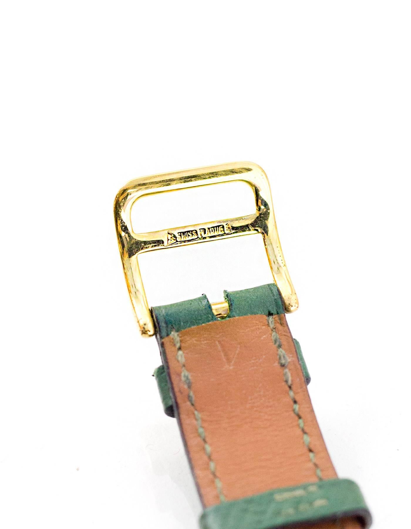Hermes Vintrage Green Leather and Goldtone PM Heure H Watch 1
