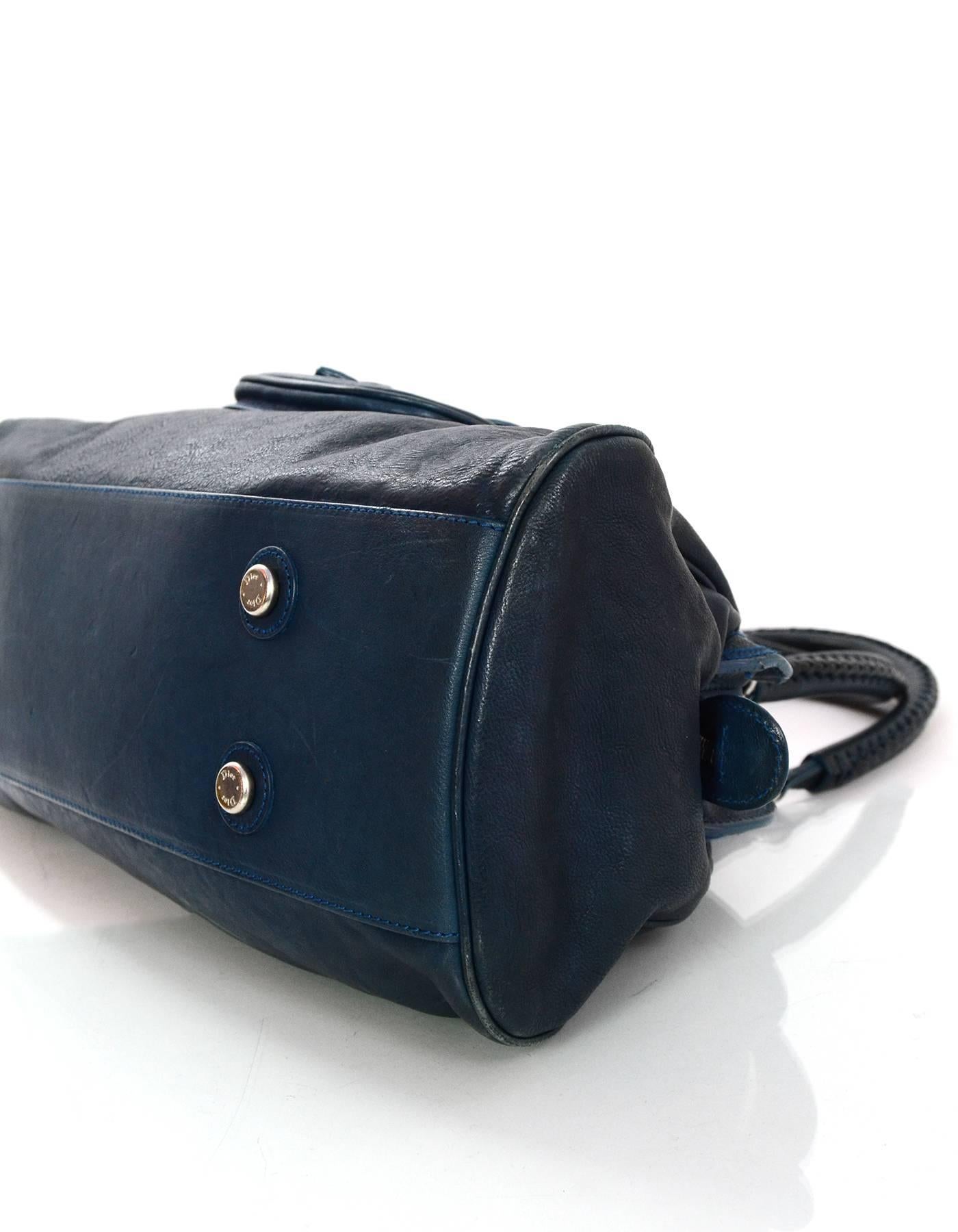 Black Christian Dior Blue Leather Bowler Bag
