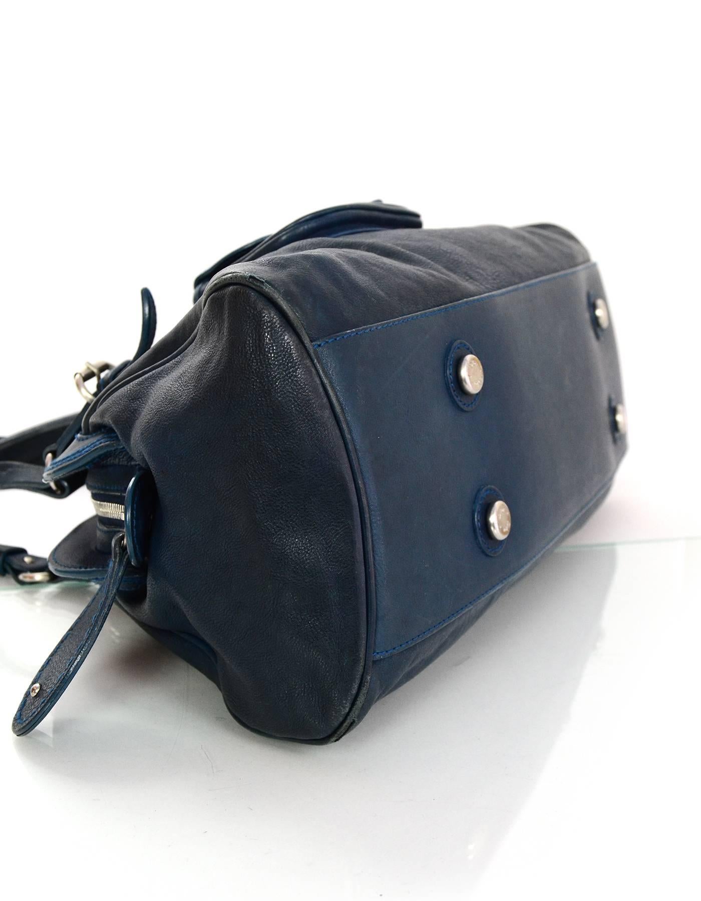 Christian Dior Blue Leather Bowler Bag In Good Condition In New York, NY