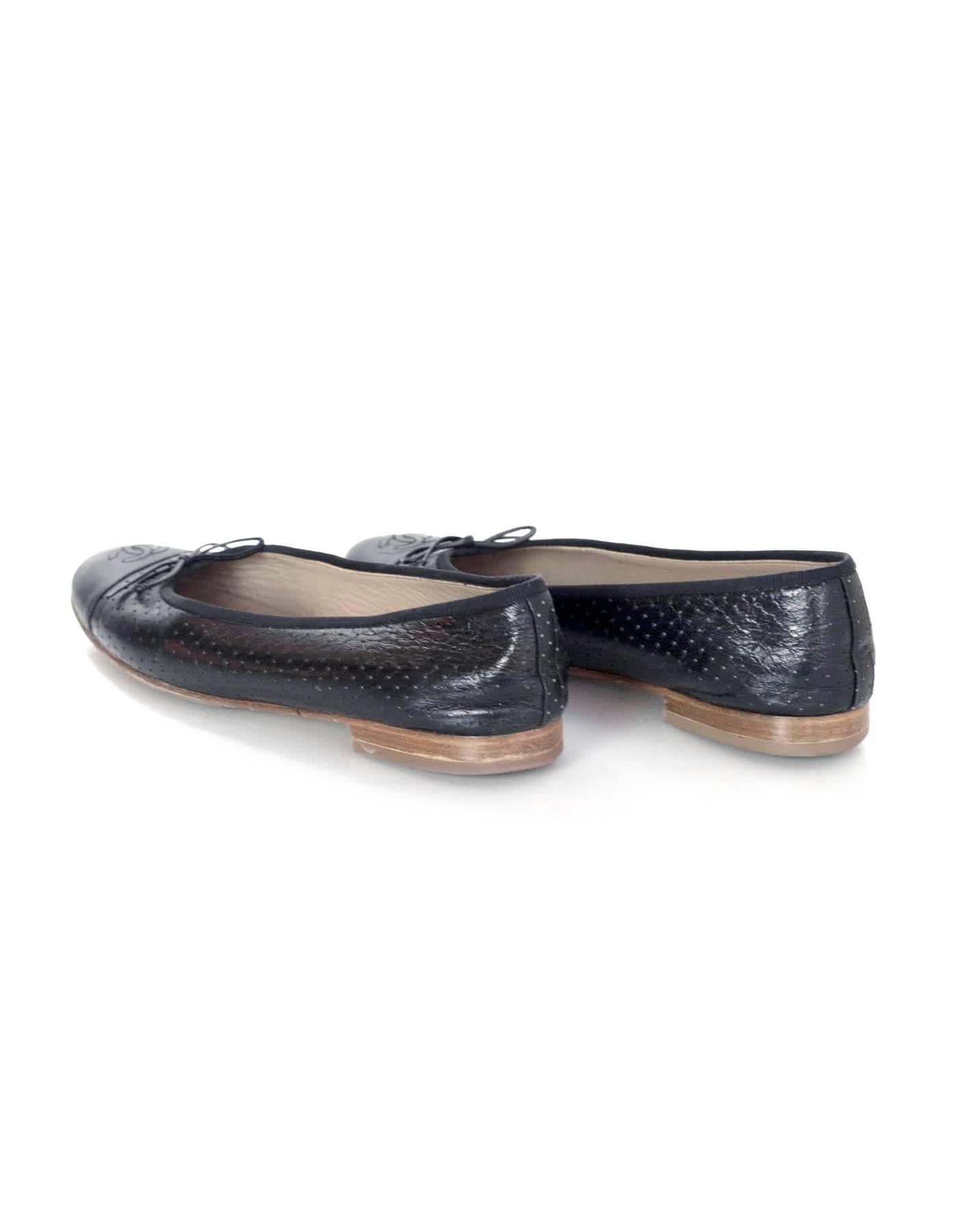 Chanel Black Leather Perforated Ballet Flats sz 41.5 1