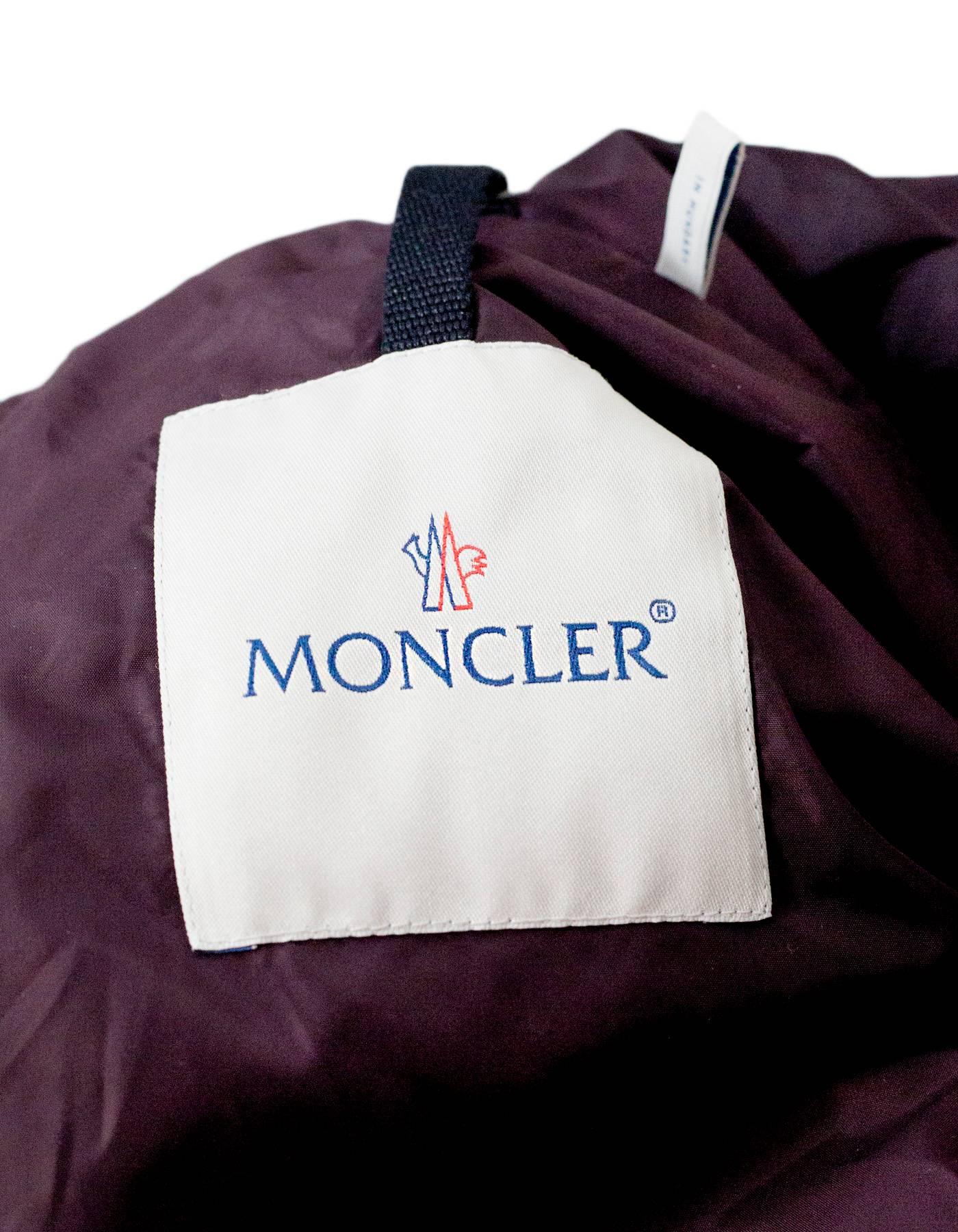 Moncler Eggplant Quilted Puffer Coat w/ Ruffle z 1 In Excellent Condition In New York, NY