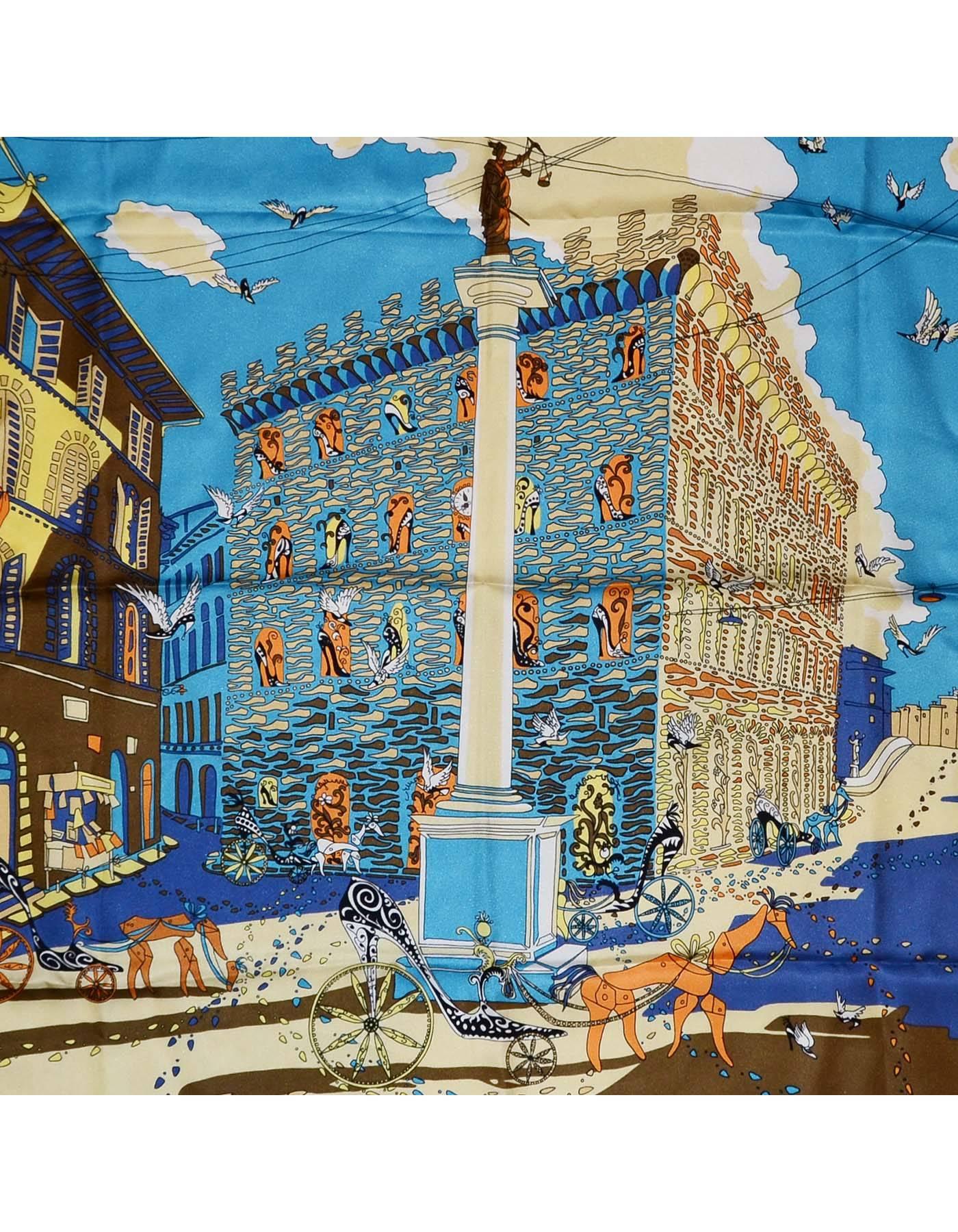Salvatore Ferragamo Multi-Colored Printed Silk Scarf 
Features birds, building and a chariot printed throughout

Made In: Italy
Color: Multi-colored
Composition: 100% silk
Retail Price: $380 + tax
Overall Condition: Excellent- tags still