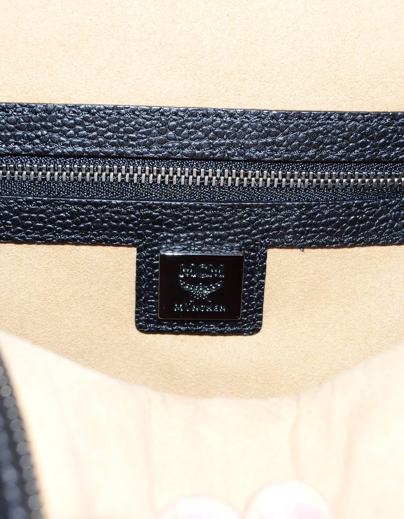 Women's or Men's MCM Silver Canvas Monogram Black Crystal Studded Mini Backpack Bag