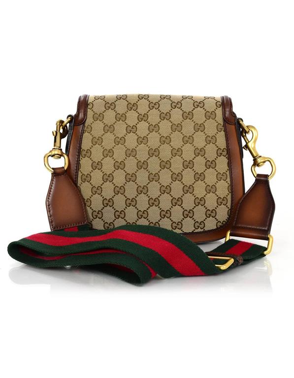 GUCCI VINTAGE WEB SHOULDER/CROSS BODY BAG, with monogram pattern, brown  leather adjustable handle and trims, iconic green and red webbing trim at  front and back, gold tone hardware, cloth interior, 23cm x