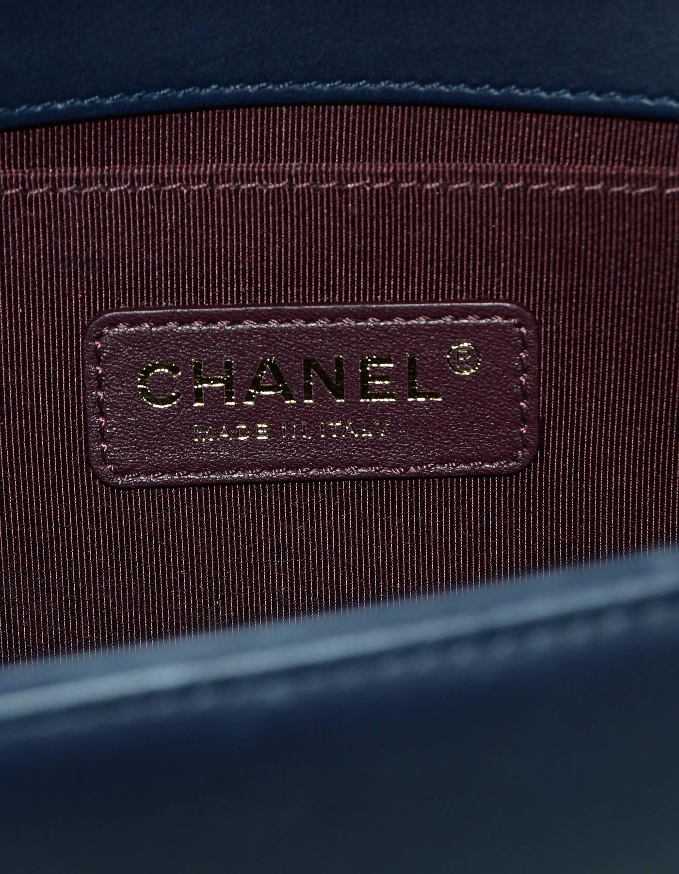 Women's Chanel 2016 Navy Mixed Leather Patchwork Chevron Old Medium Boy Bag GHW
