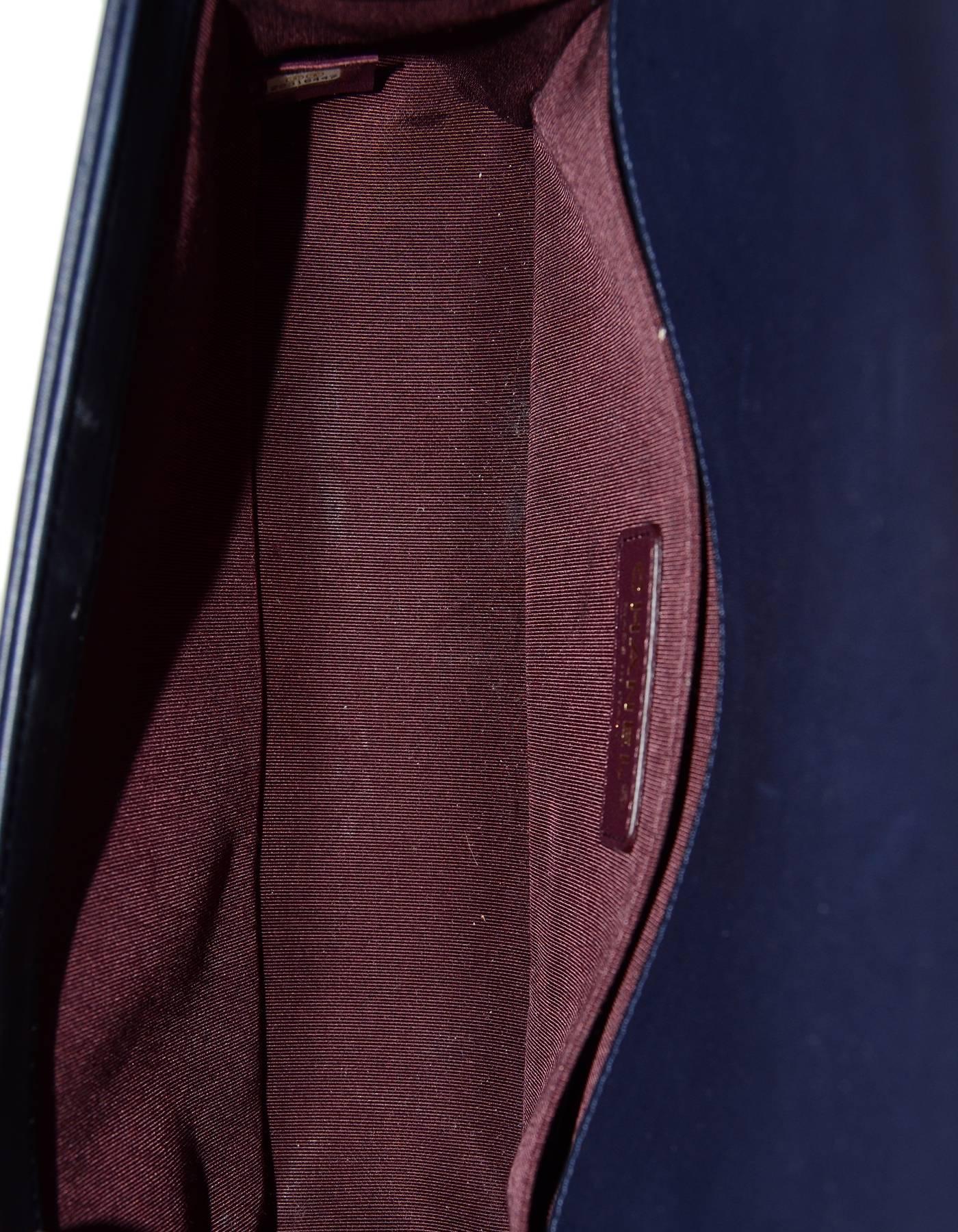 Chanel 2016 Navy Mixed Leather Patchwork Chevron Old Medium Boy Bag GHW 1