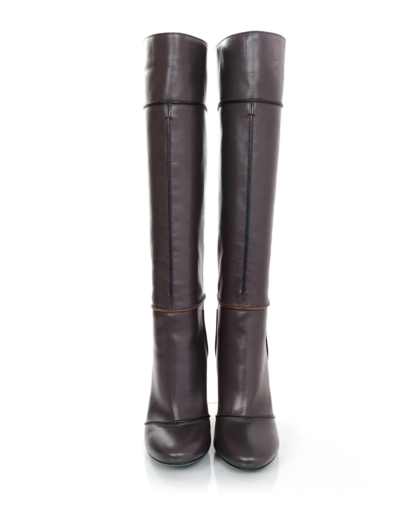 Gray Fendi Grey Leather Mikado Knee High Boots sz 39 w/2 DB rt. $1, 550