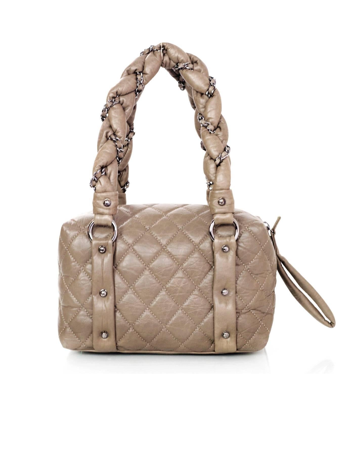 Brown Chanel Taupe Quilted Leather Lady Braid Satchel Bag