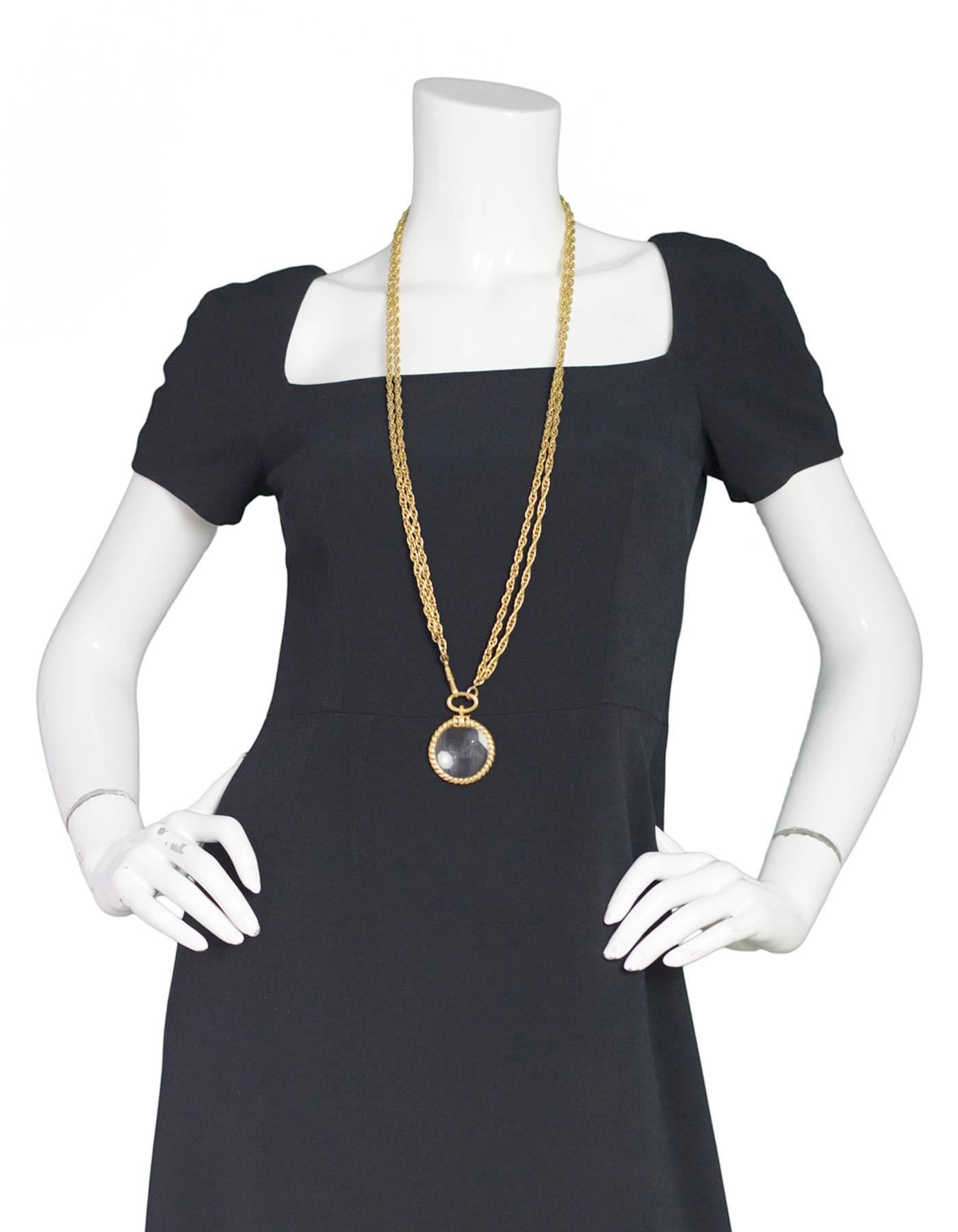 Women's Chanel Vintage '80s Gold Double Chain Magnifying Glass Pendant Necklace