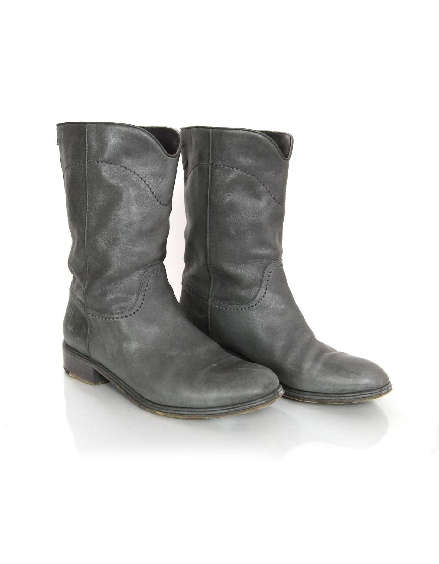 Gray Chanel Grey Leather Calf-High Boots sz 41