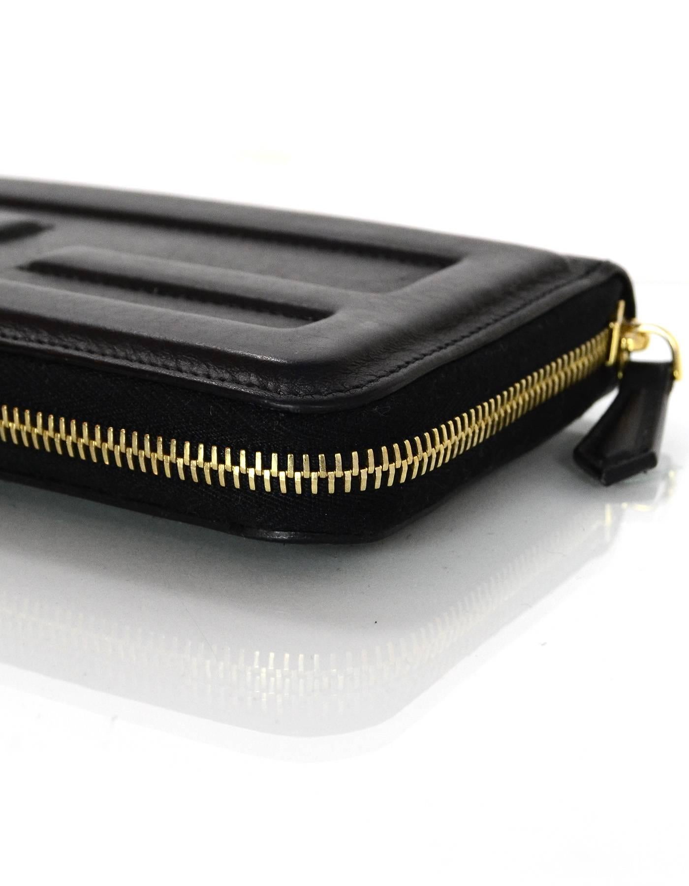 Women's Fendi 2016 Black Leather Logo Zip Around Wallet GHW rt $650