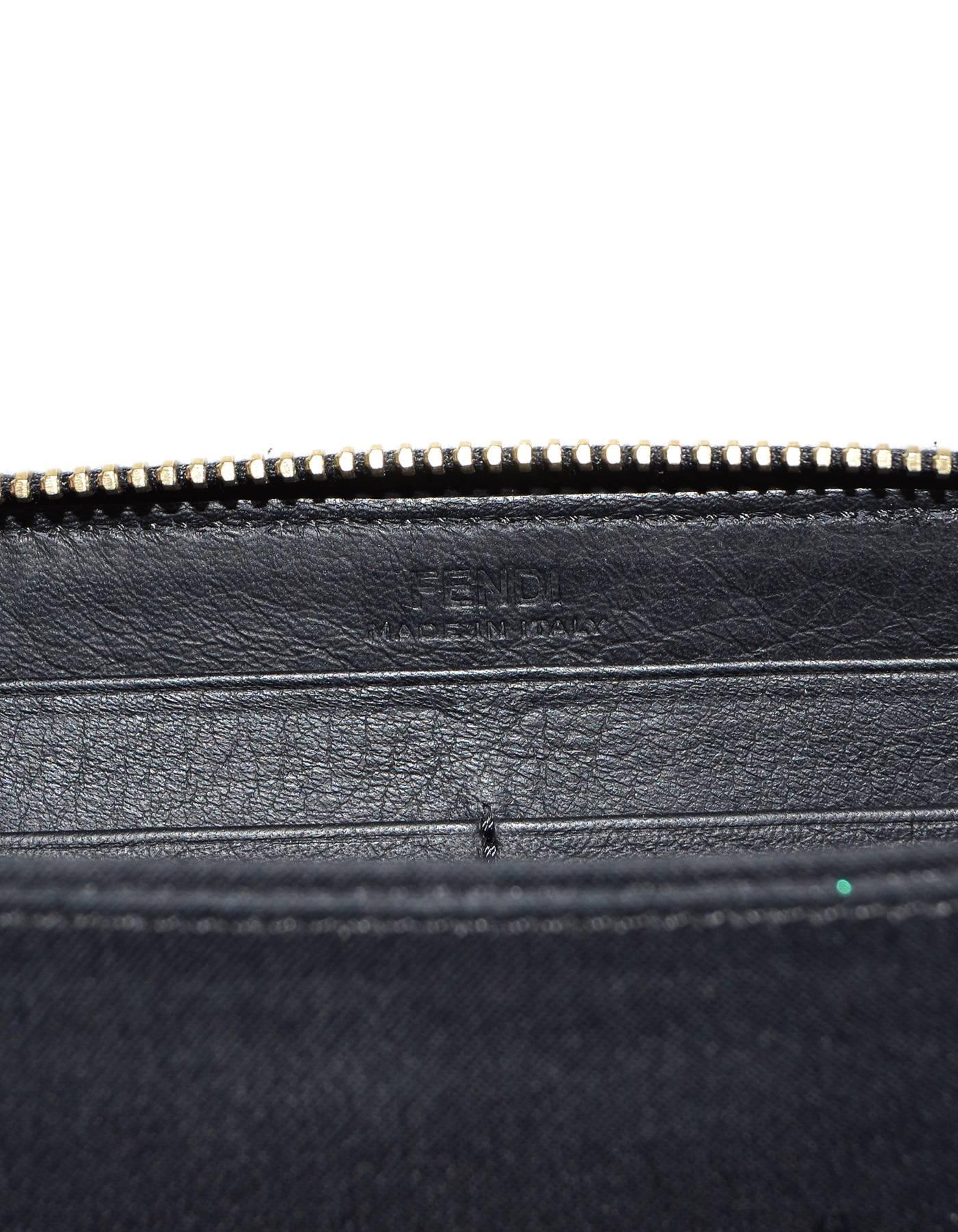 Fendi 2016 Black Leather Logo Zip Around Wallet GHW rt $650 3