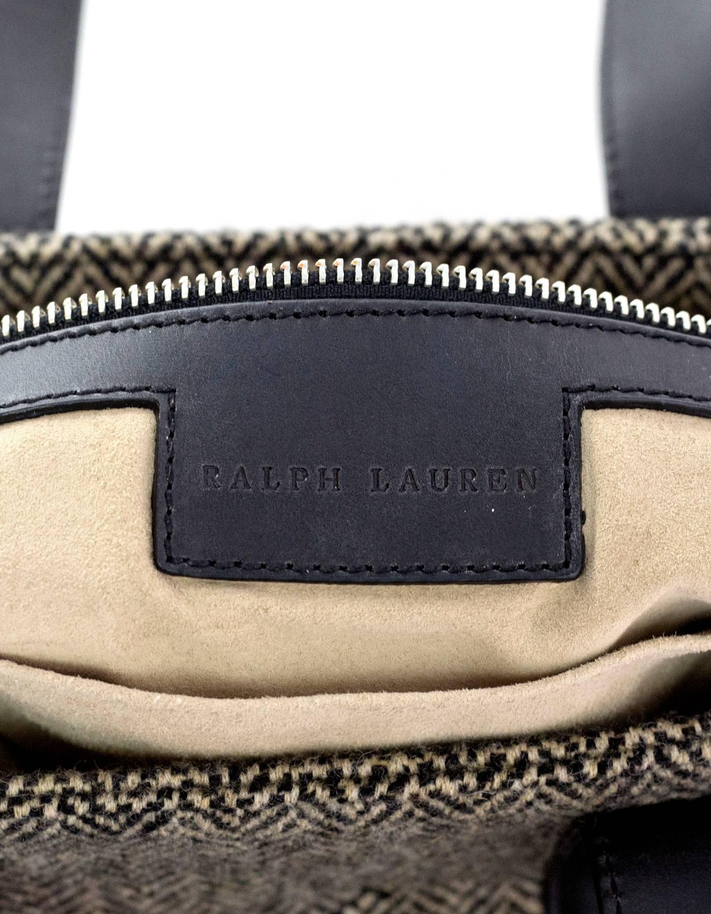 Ralph Lauren Chevron Wool & Brown Leather Tote  2