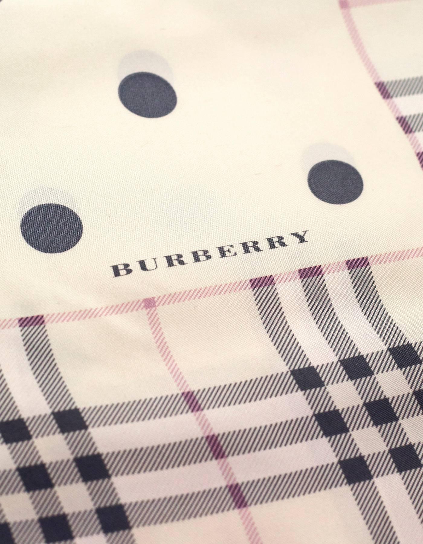 Burberry Pastel Polka Dot & Nova Plaid Silk Scarf In Excellent Condition In New York, NY