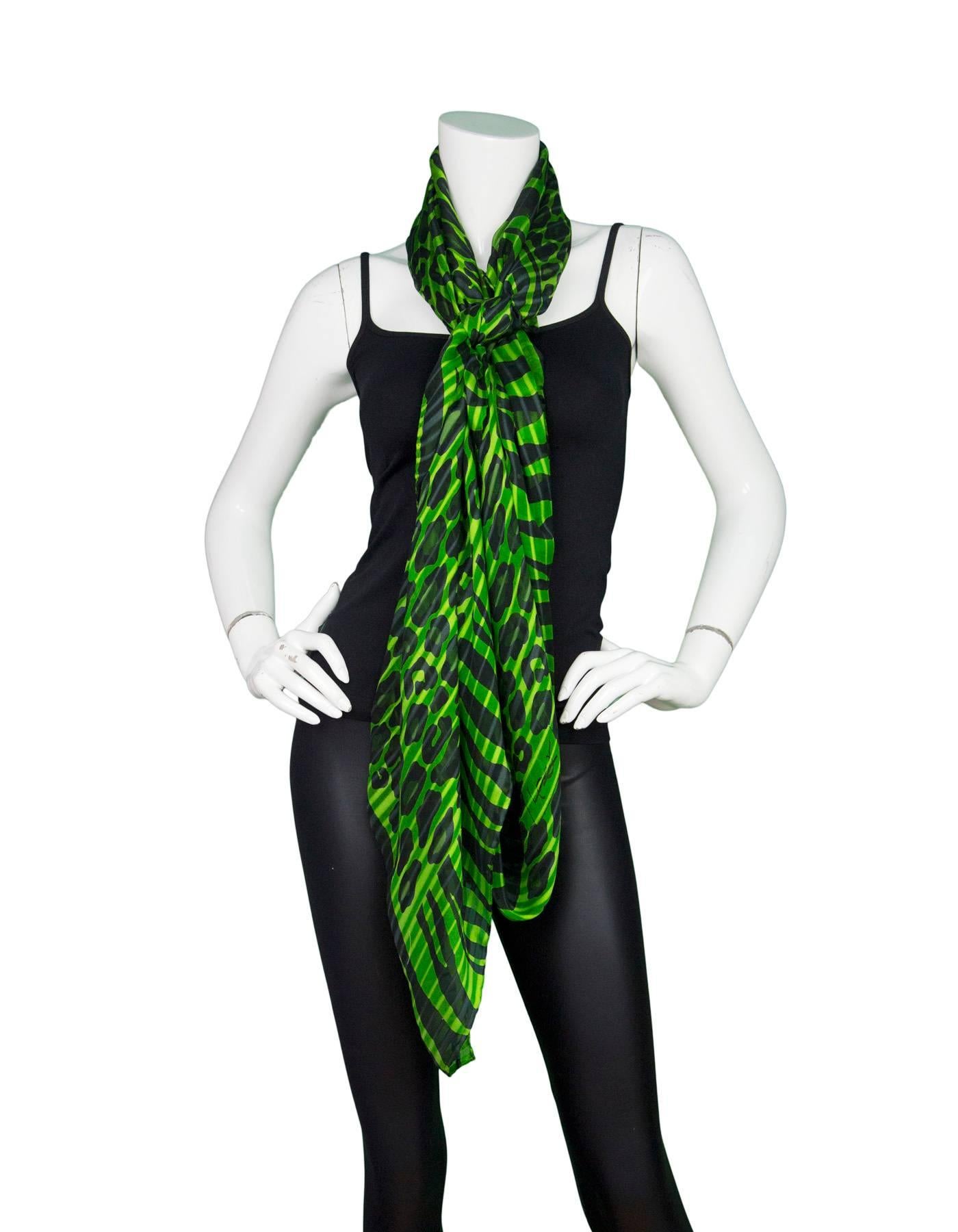 Yves Saint Laurent YSL Vintage Green & Black Animal Print Silk Scarf 1