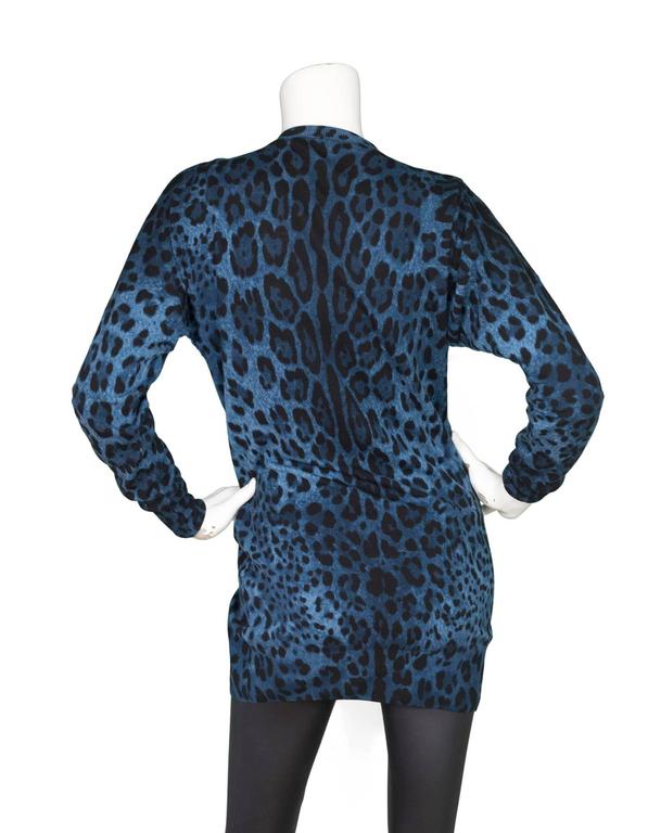 Dolce and Gabbana Blue and Black Leopard Print Wool Cardigan Sweater sz ...