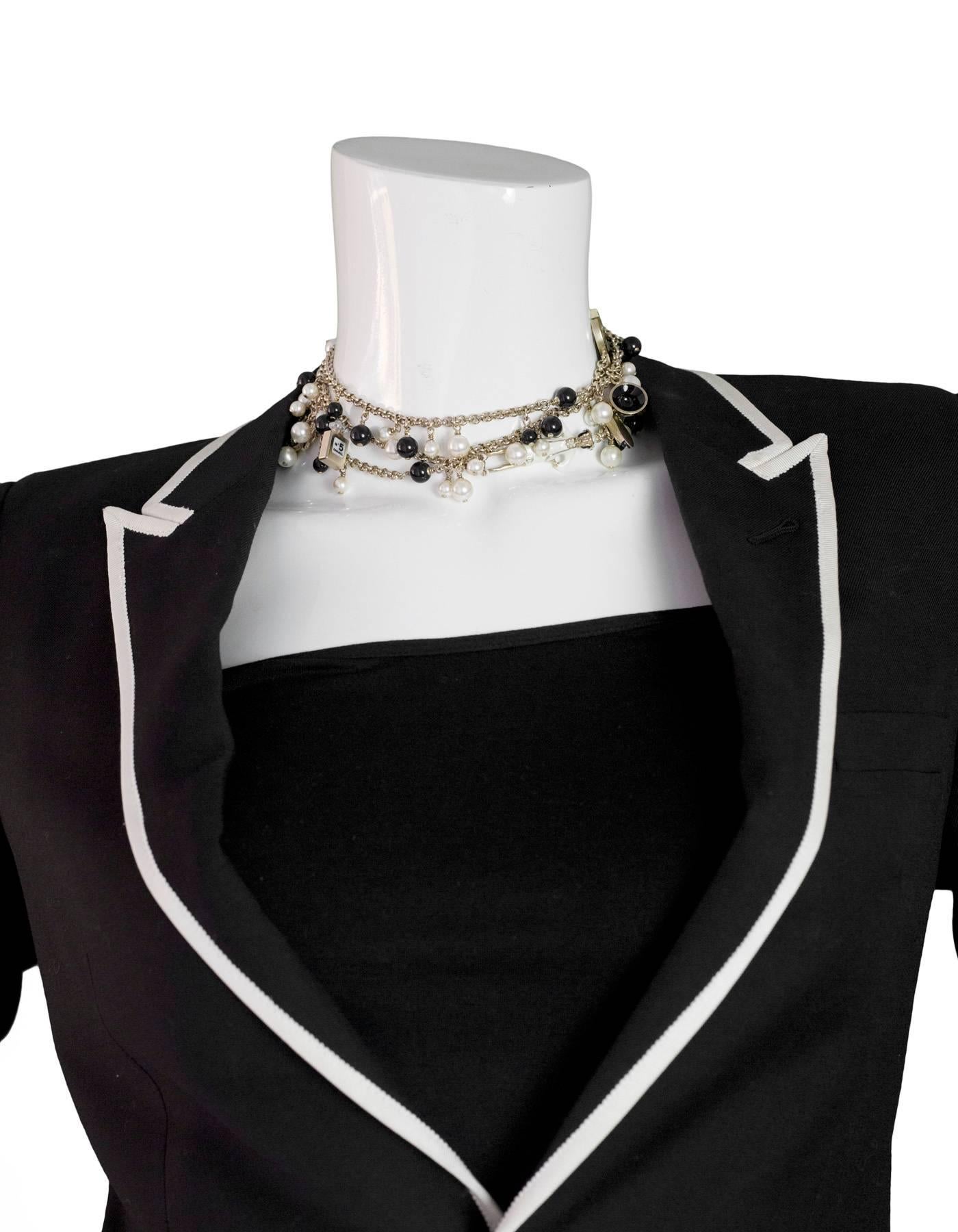 Chanel Pearl & Black Beaded & Iconic Charm Necklace In Excellent Condition In New York, NY