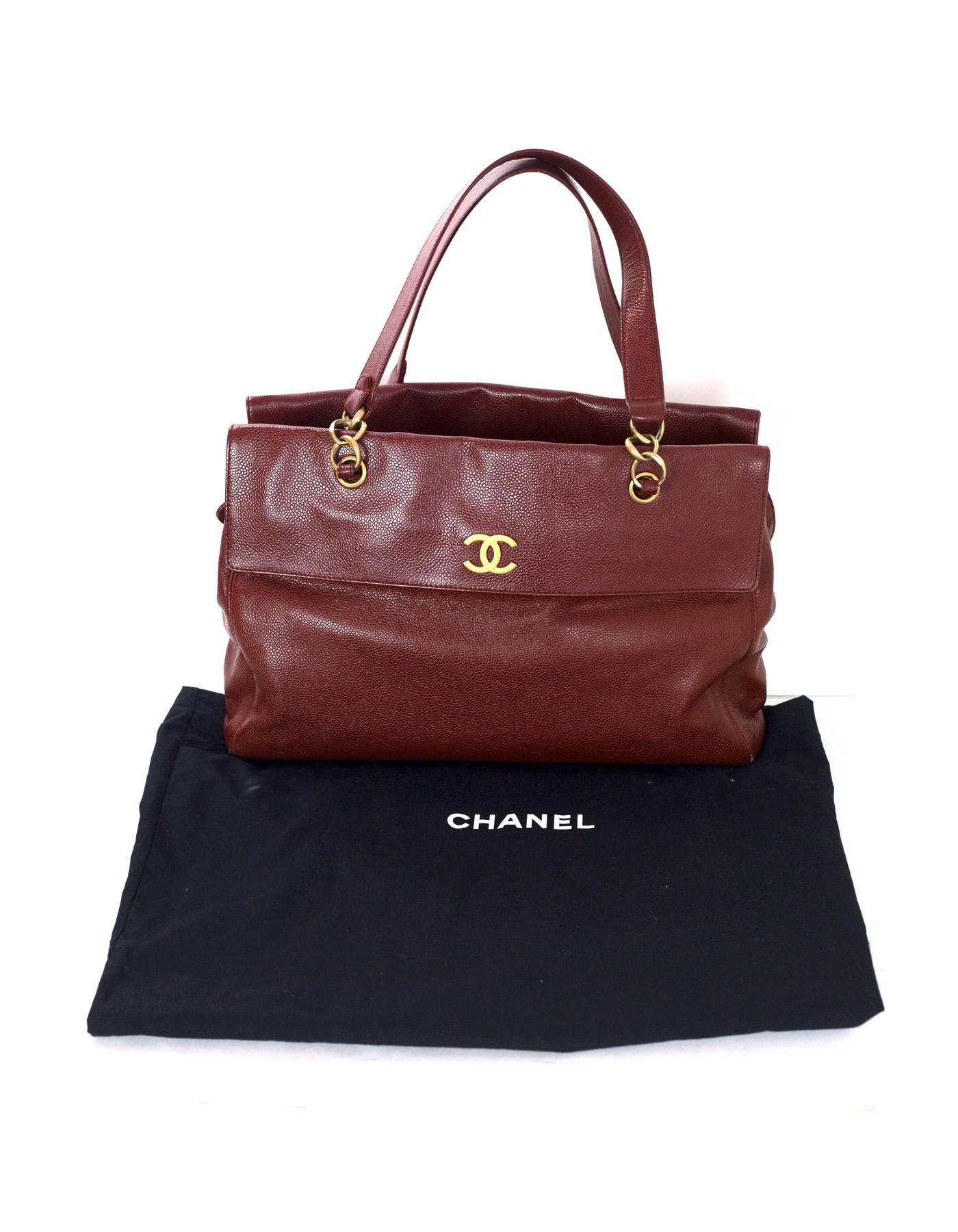 Chanel Burgundy Caviar Leather CC Twist-lock Tote Bag  3