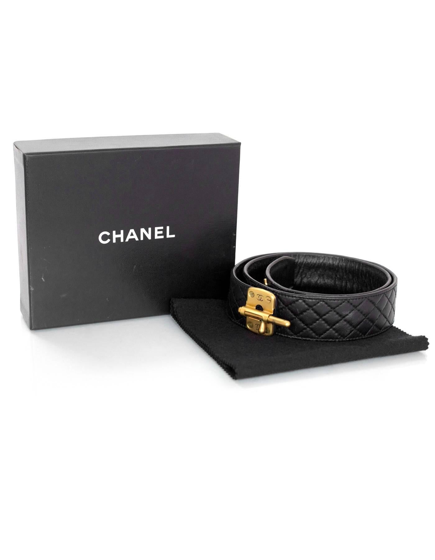 Chanel Black Quilted Leather Belt w/ Lock Closure sz EU85 2