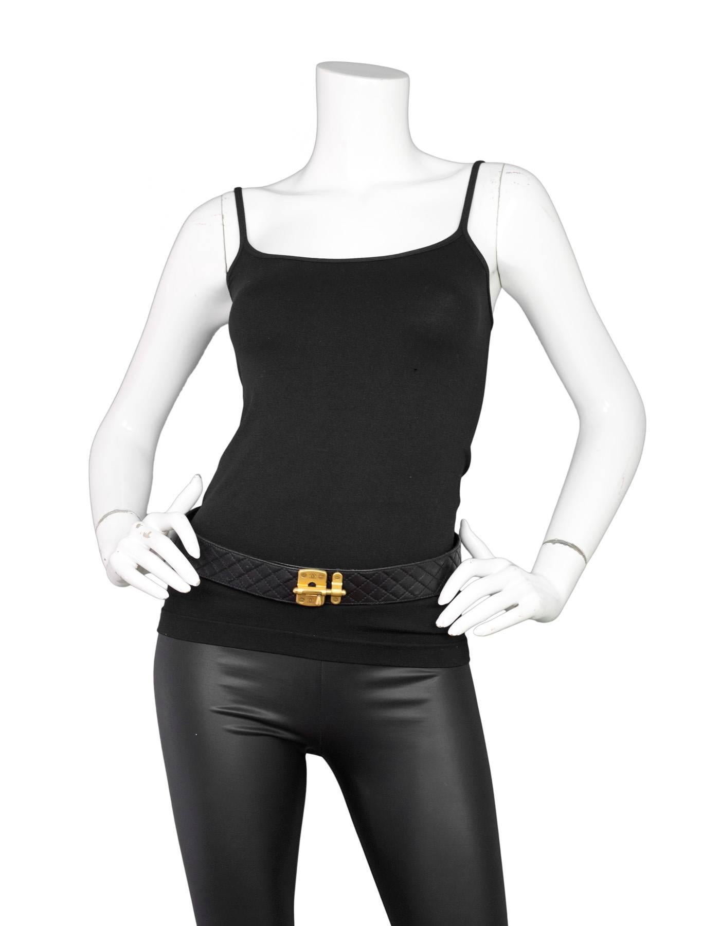 Chanel Black Quilted Leather Belt w/ Lock Closure sz EU85 3