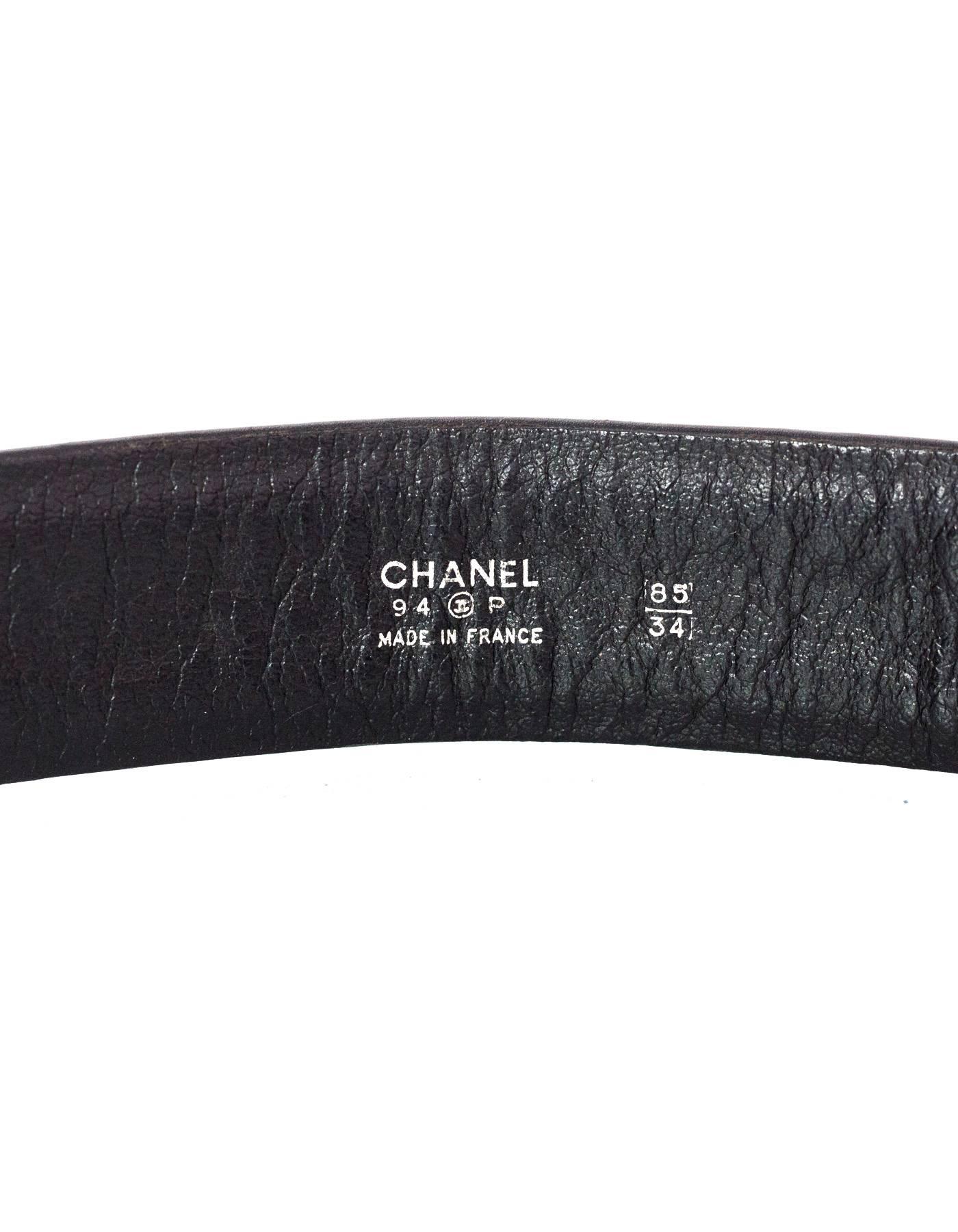 Chanel Black Quilted Leather Belt w/ Lock Closure sz EU85 1