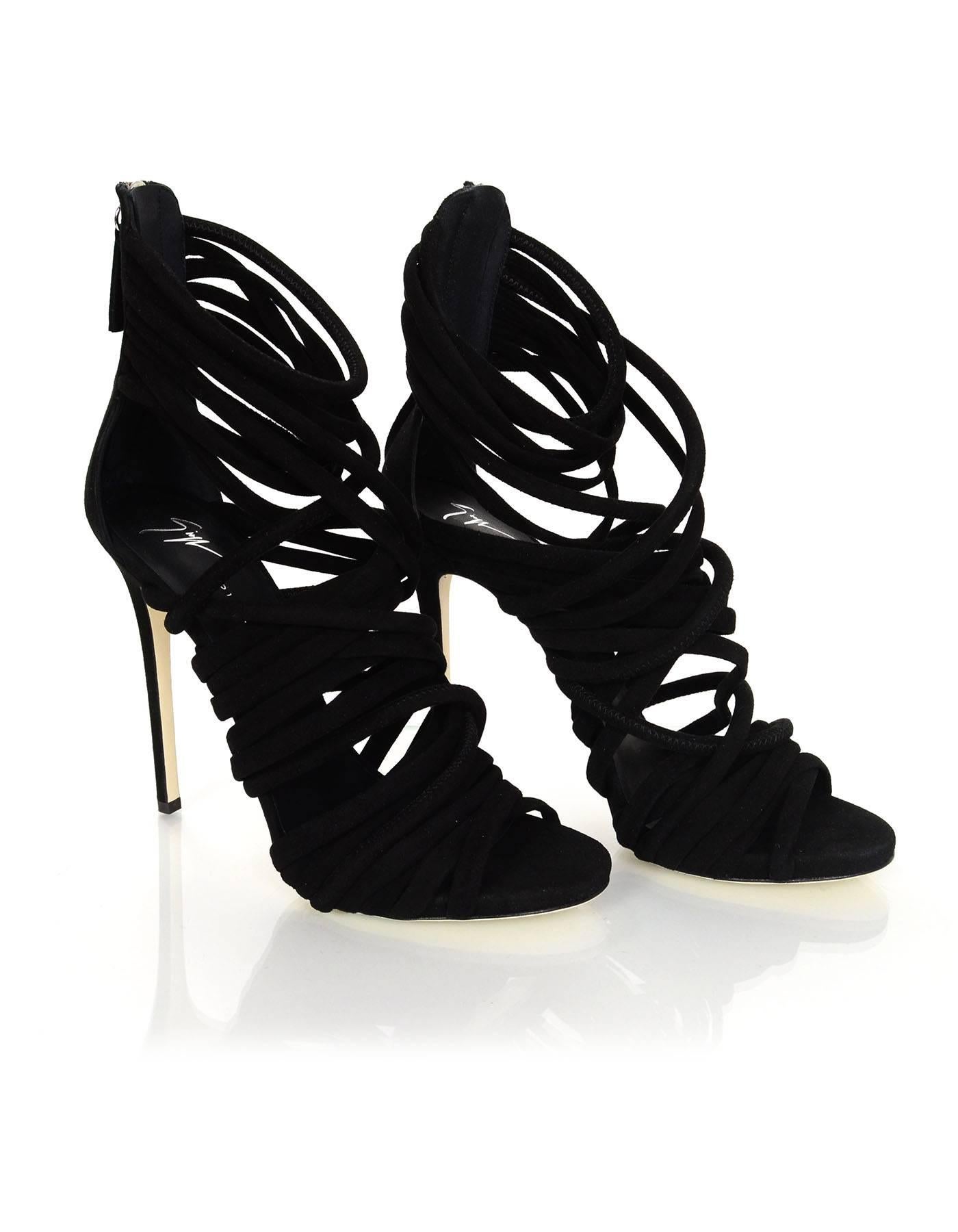 Giuseppe Zanotti Black Suede Cam Pallido Strappy Sandals sz 39.5 rt. $1, 150 In New Condition In New York, NY