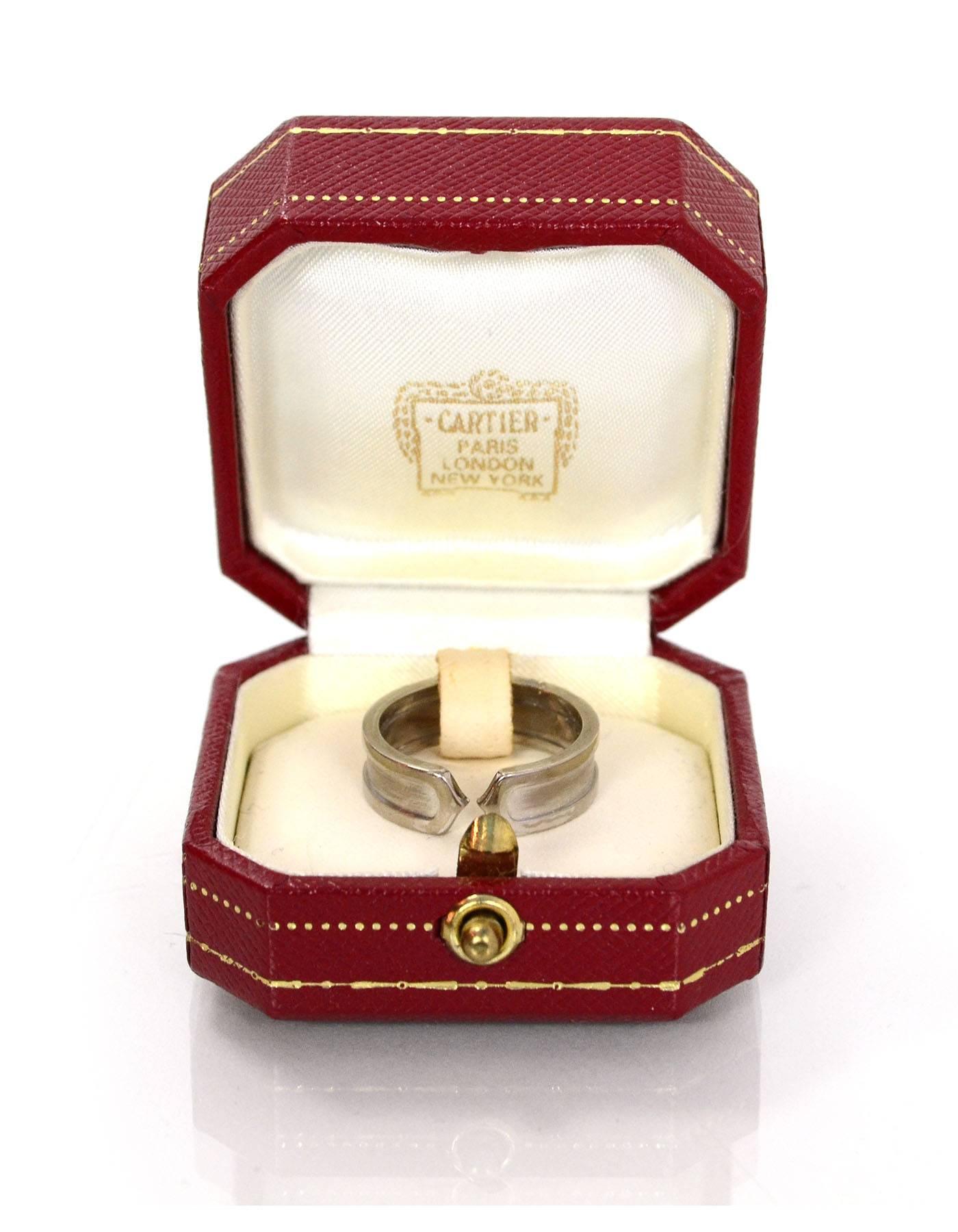 Women's or Men's Cartier White Gold Narrow Double C Logo Ring sz US8/EU57