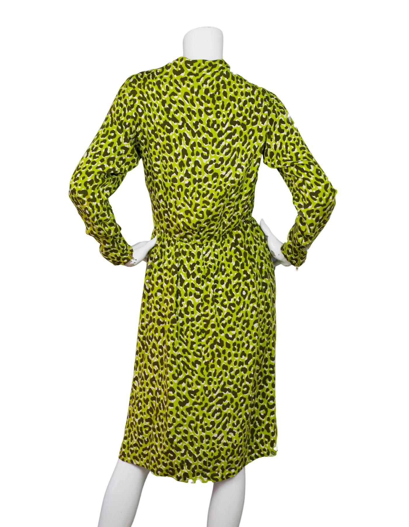 YSL Green & Brown Leopard Print Wrap Dress sz FR40 In Excellent Condition In New York, NY